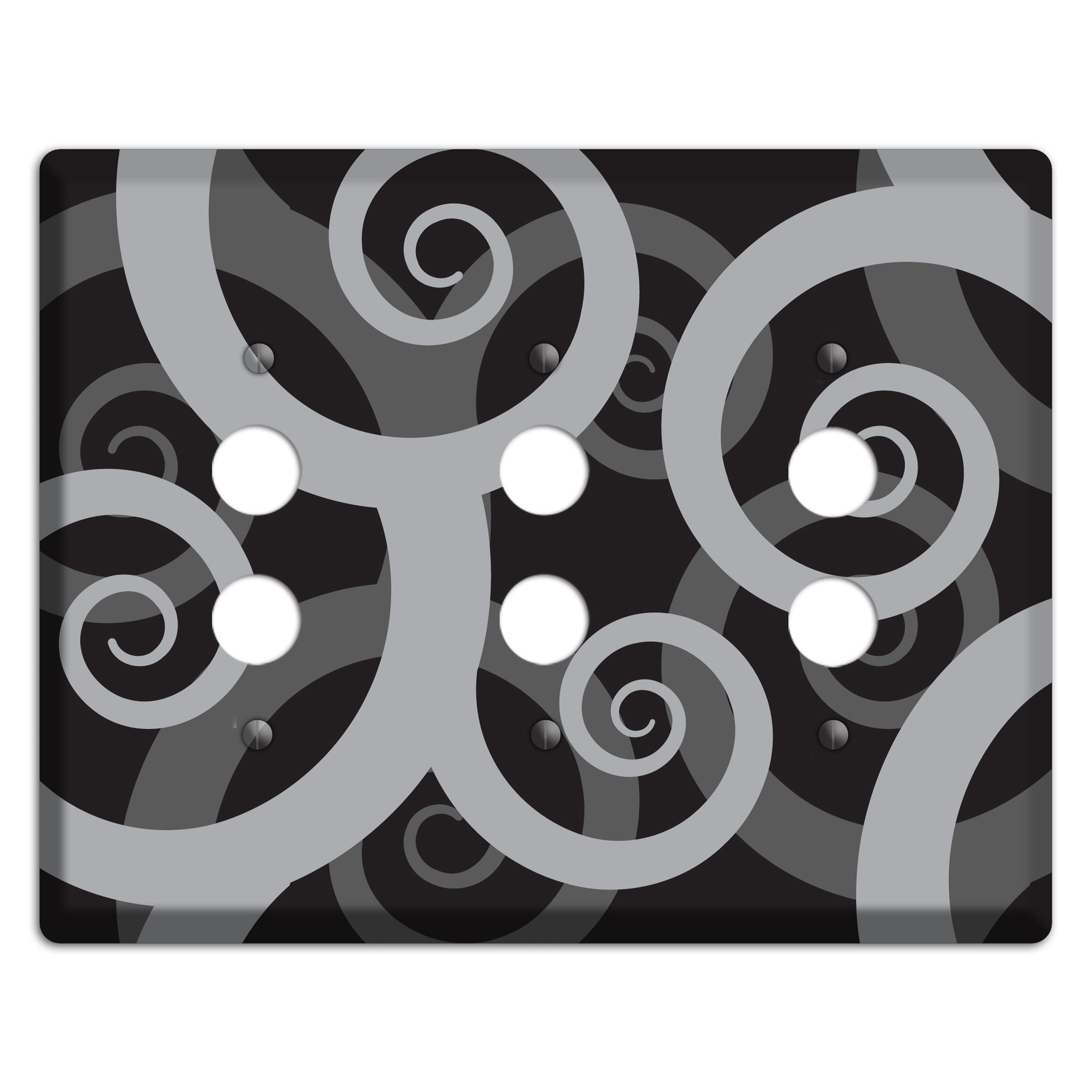 Black with Grey Large Swirl 3 Pushbutton Wallplate