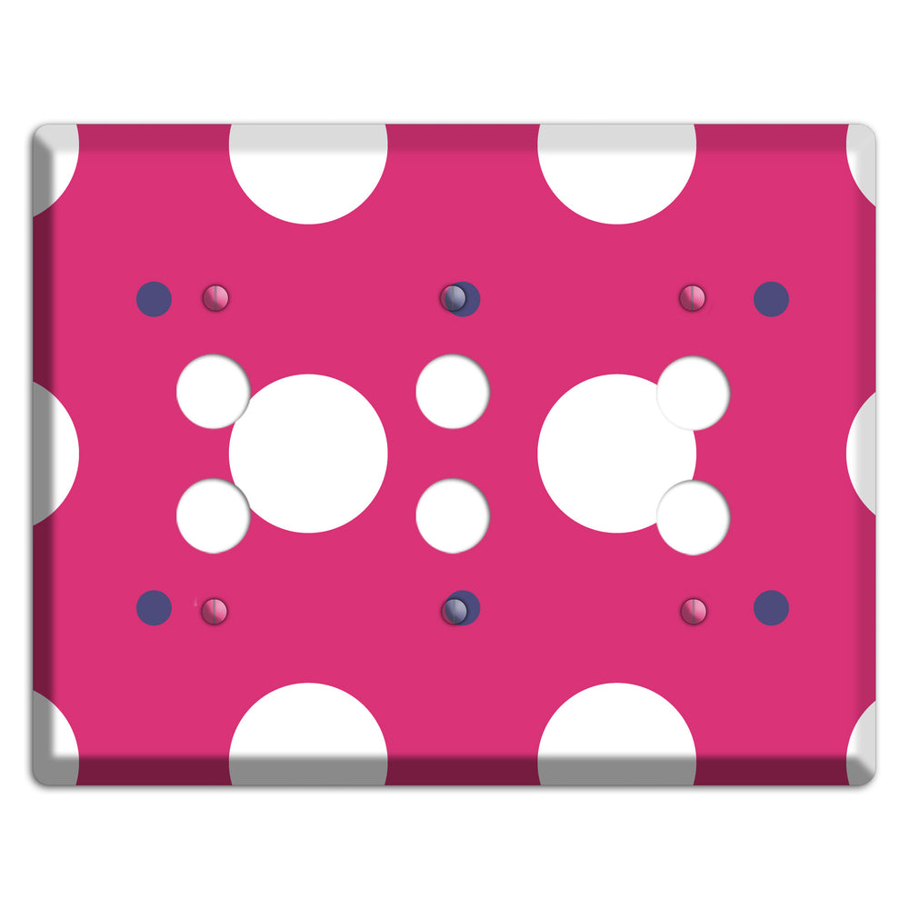 Fuschia with White and Purple Multi Tiled Medium Dots 3 Pushbutton Wallplate