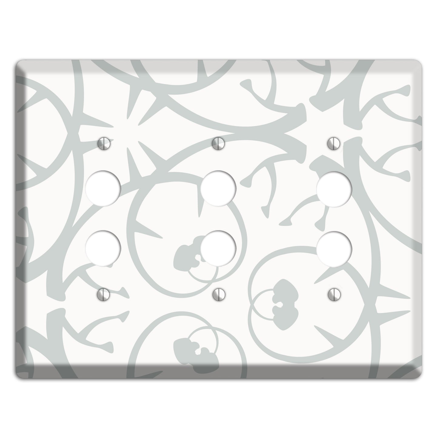 White with Grey Abstract Swirl 3 Pushbutton Wallplate