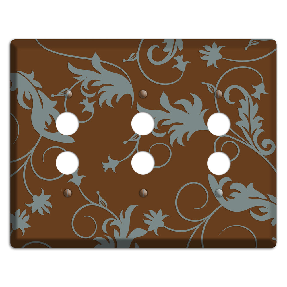Brown and Grey Victorian Sprig 3 Pushbutton Wallplate