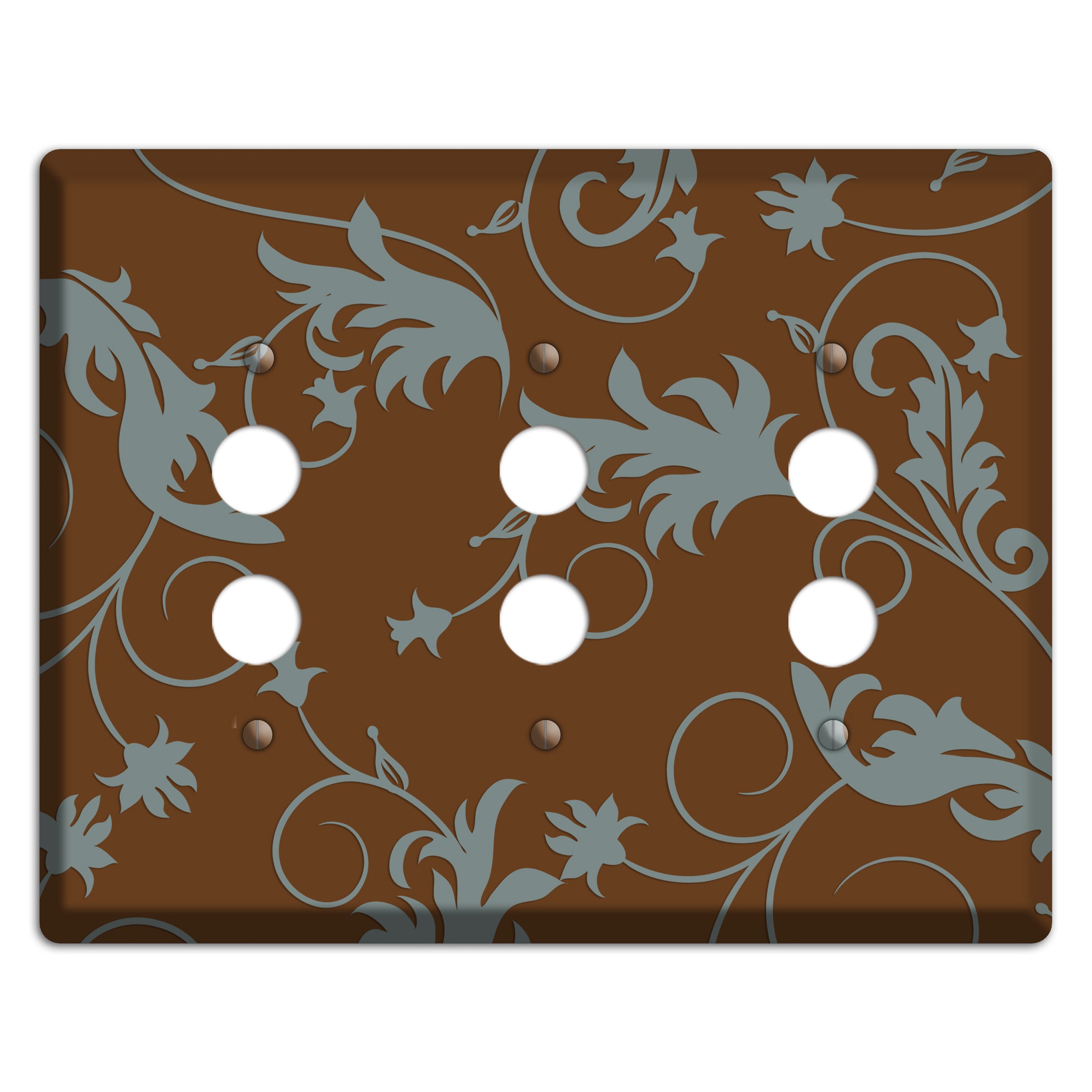 Brown and Grey Victorian Sprig 3 Pushbutton Wallplate