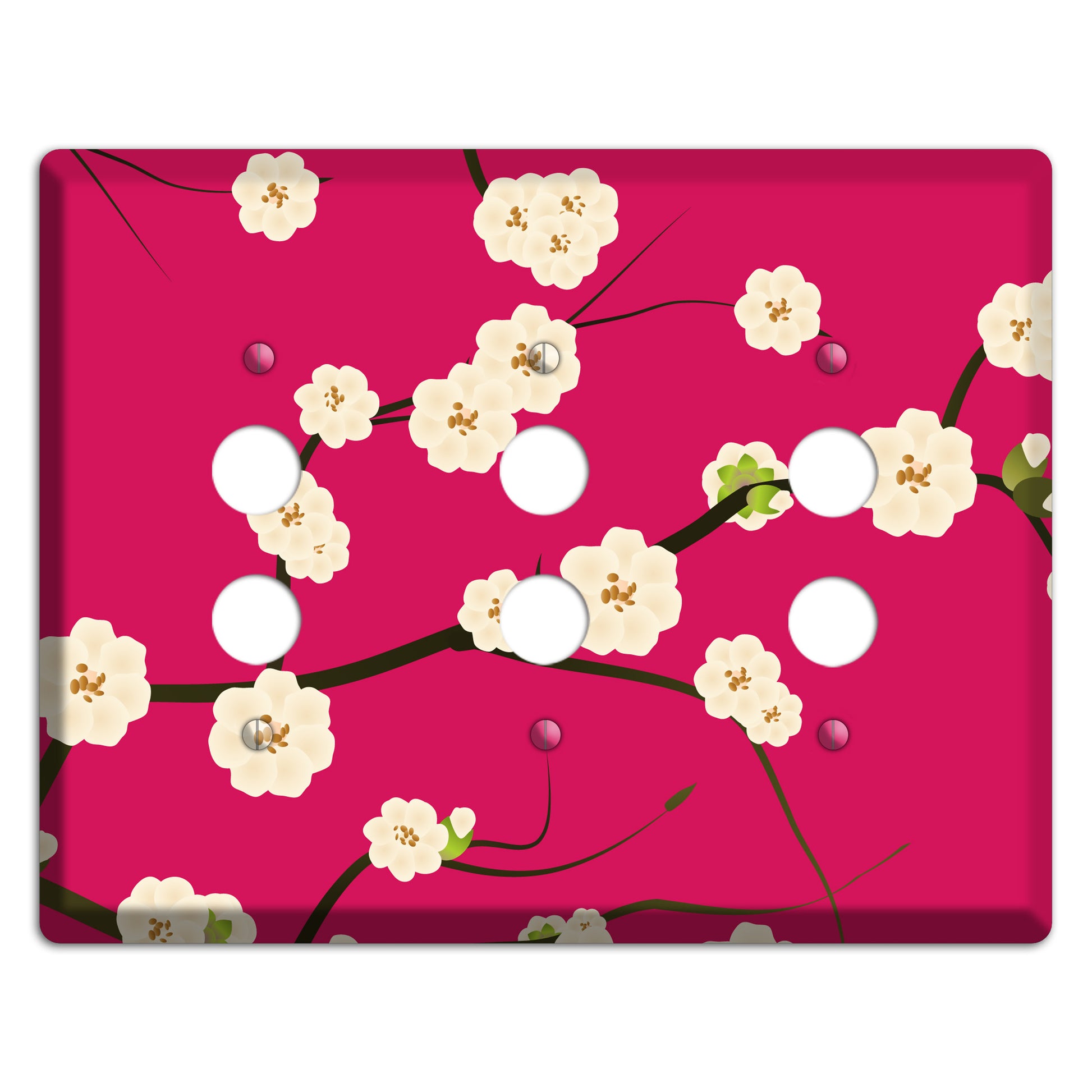 Red Cherry Bloosoms 3 Pushbutton Wallplate