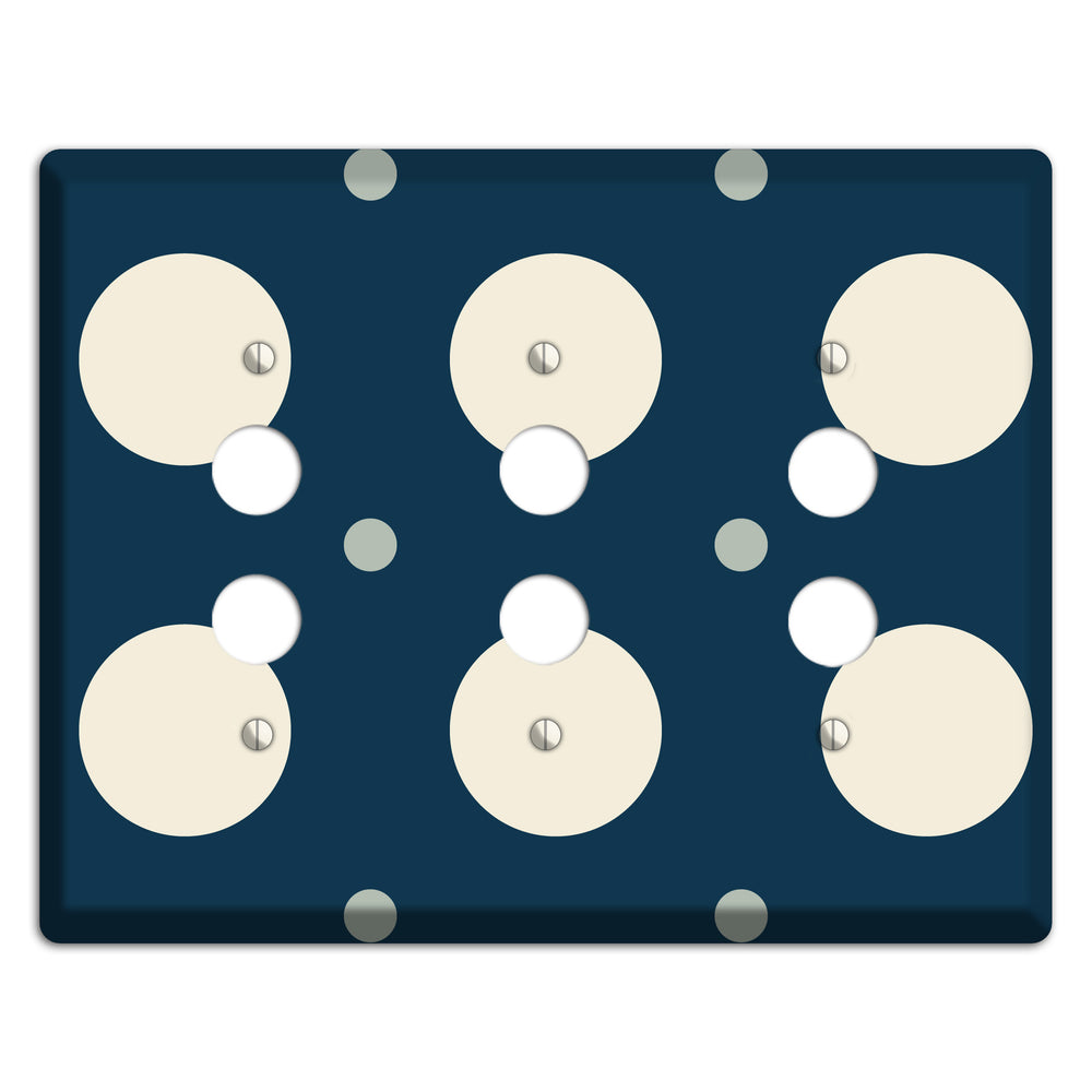 Navy with Off White and Blue Multi Medium Polka Dots 3 Pushbutton Wallplate