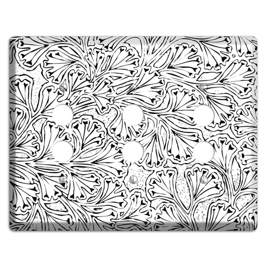 Deco White with Black Interlocking Floral 3 Pushbutton Wallplate