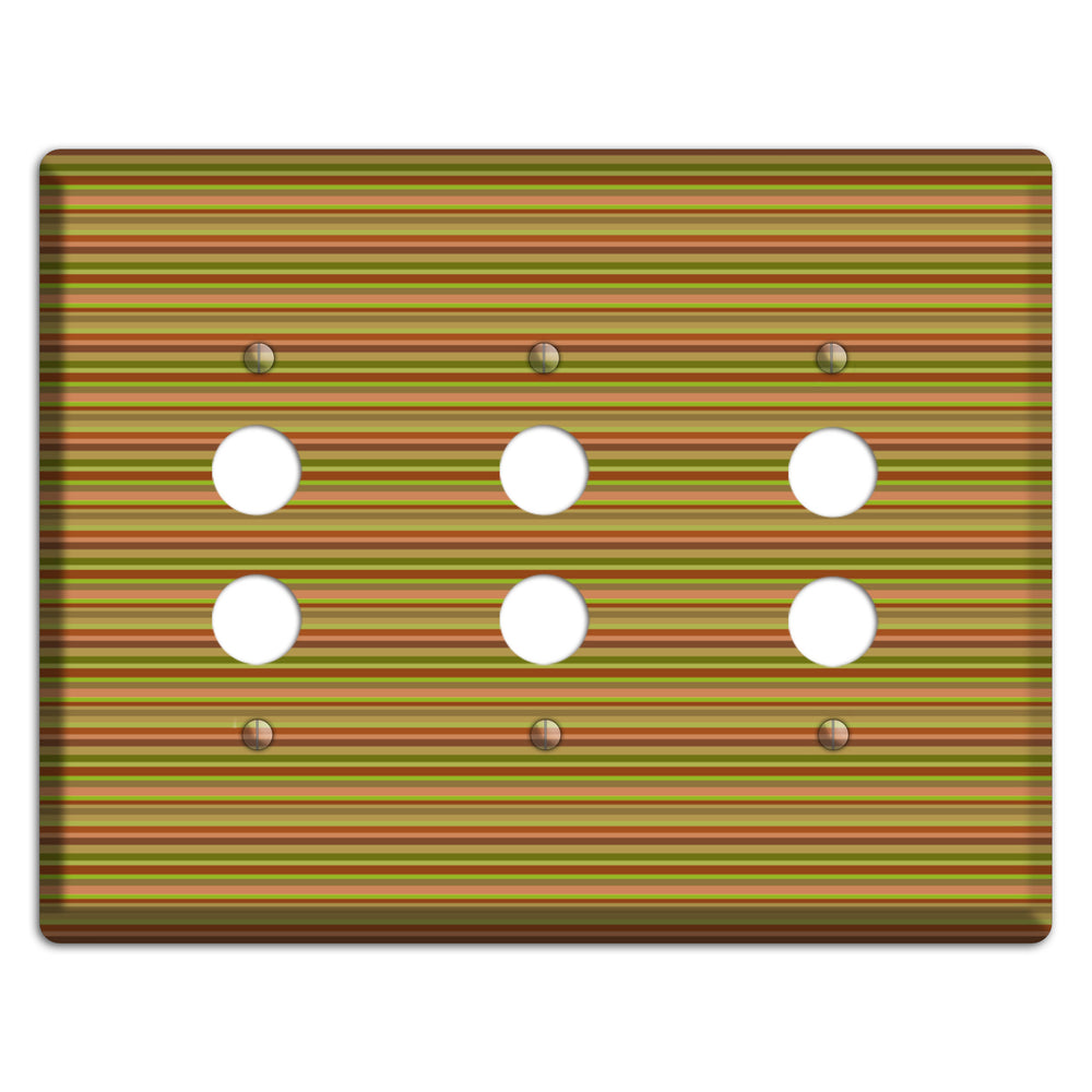 Multi Olive Burgundy Horizontal Stripes 3 Pushbutton Wallplate
