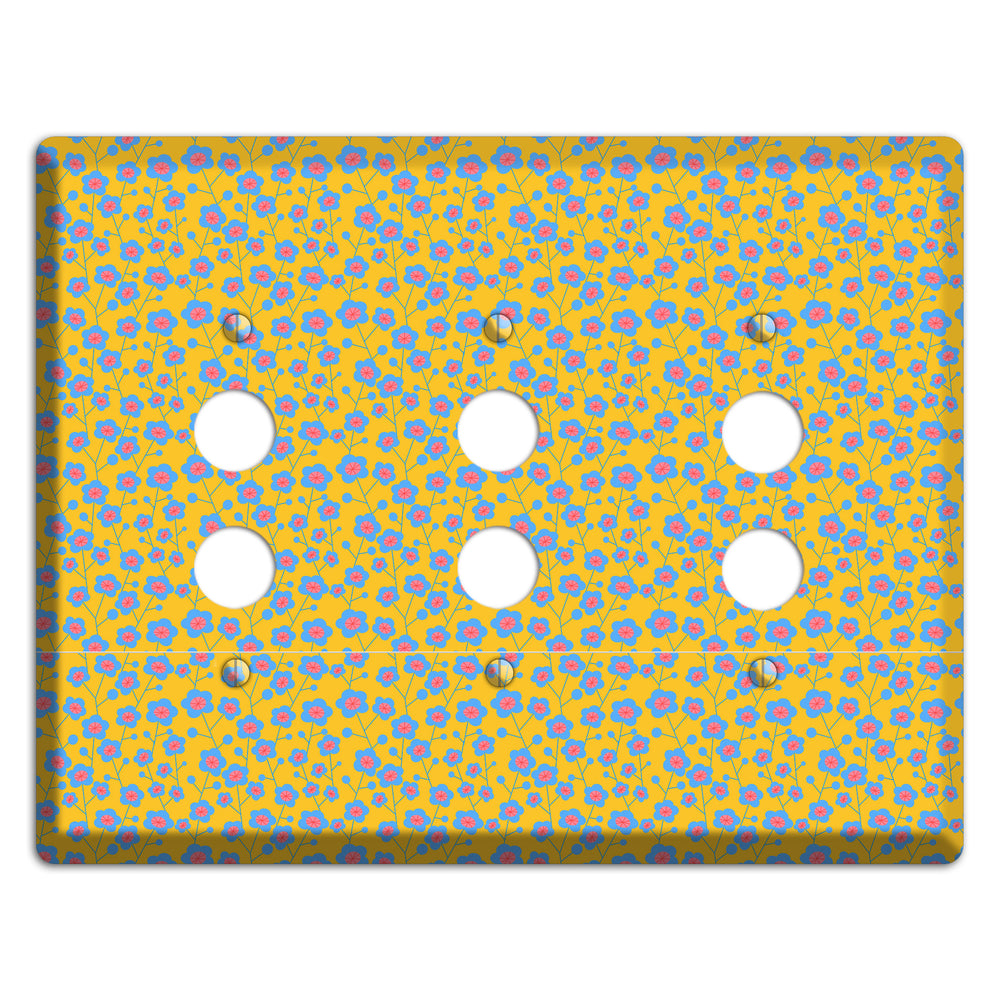 Yellow Blue Pink Calico 3 Pushbutton Wallplate