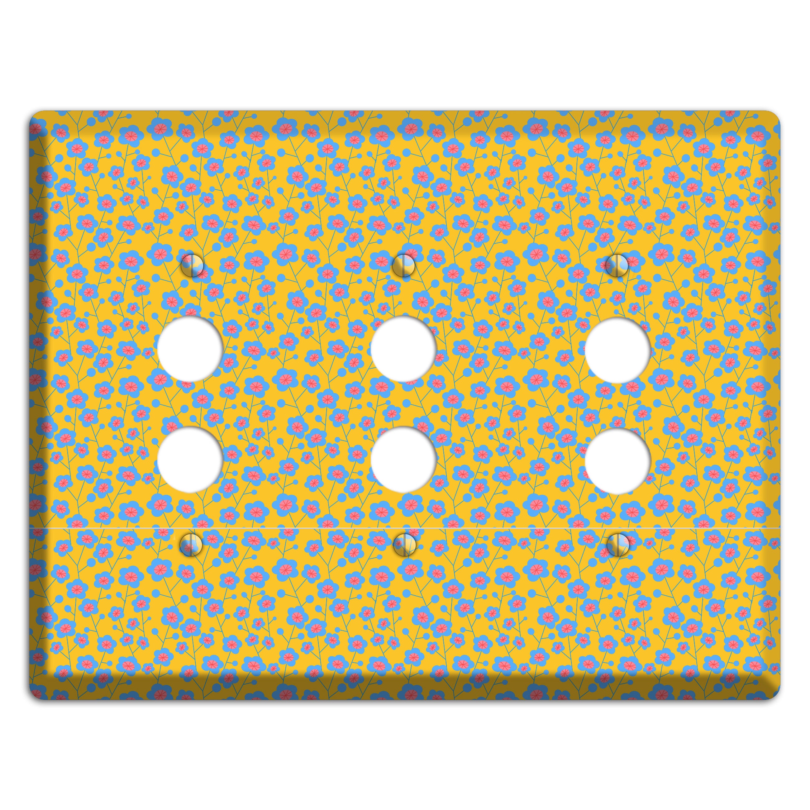 Yellow Blue Pink Calico 3 Pushbutton Wallplate