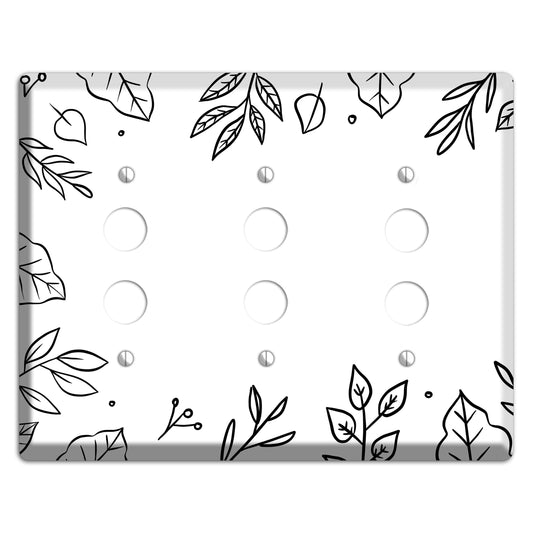 Hand-Drawn Floral 33 3 Pushbutton Wallplate