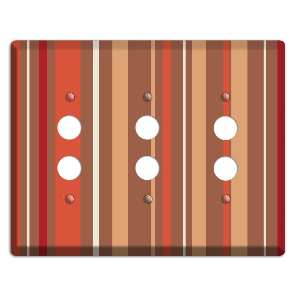 Multi Coral Vertical Stripe 3 Pushbutton Wallplate