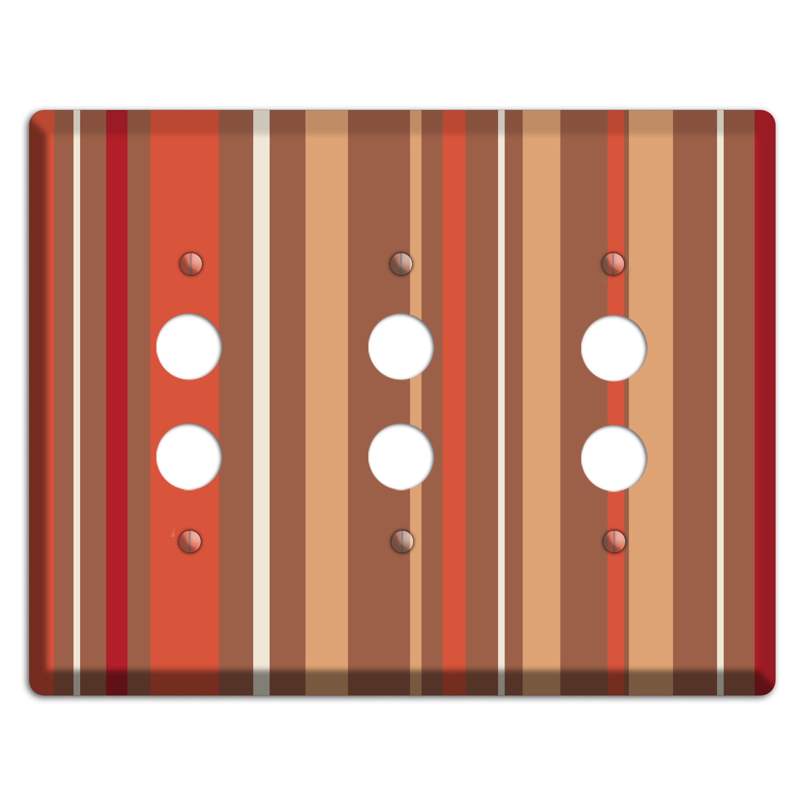Multi Coral Vertical Stripe 3 Pushbutton Wallplate