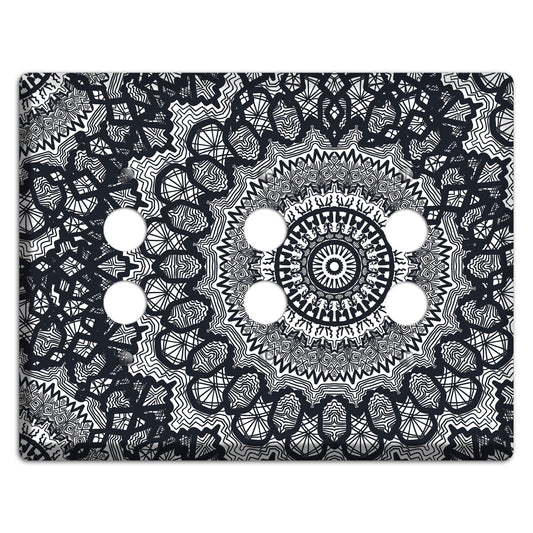 Mandala Black and White Style T Cover Plates 3 Pushbutton Wallplate