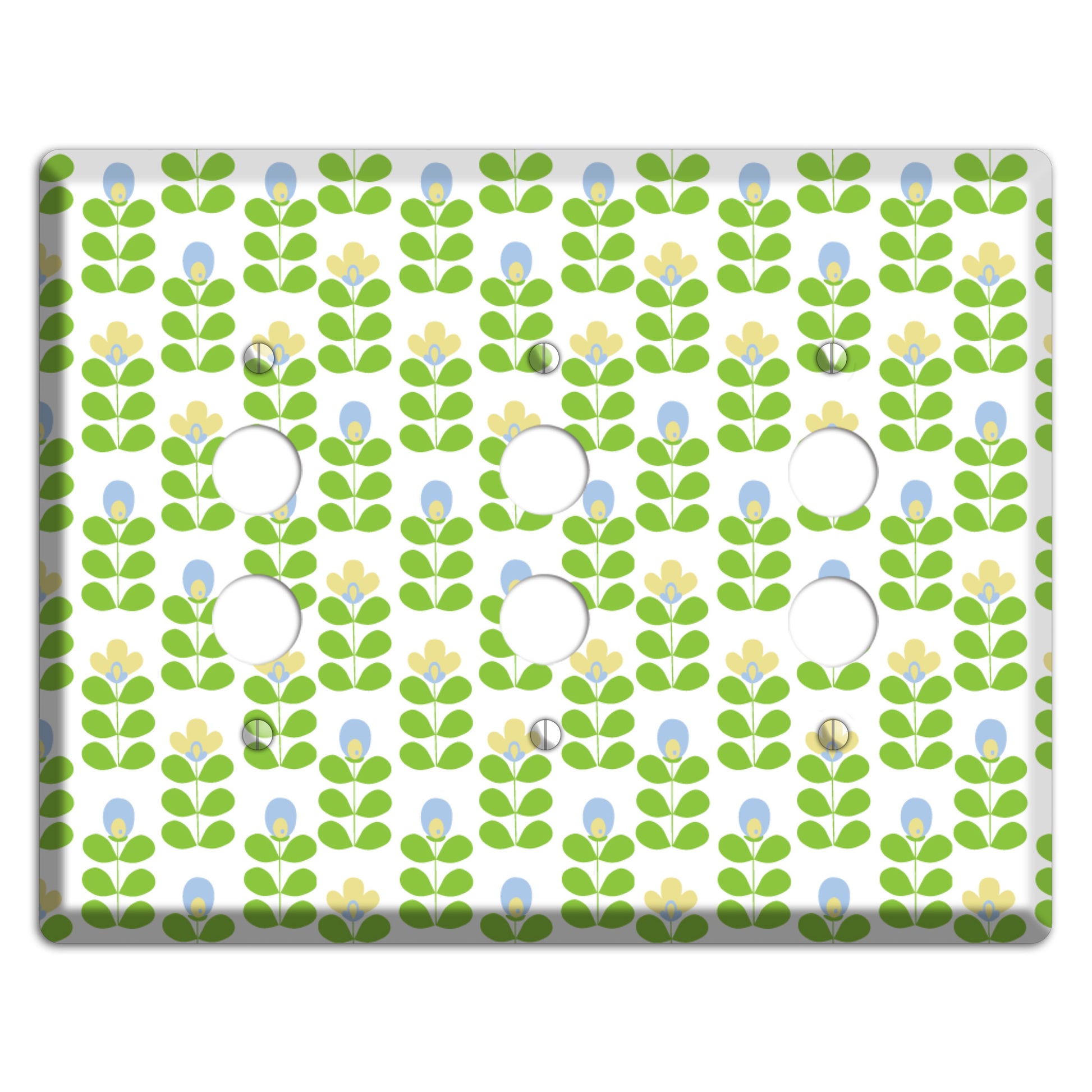 Green Deco Floral Half Drop 3 Pushbutton Wallplate