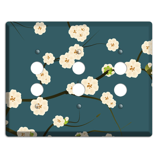 Blue Cherry Blossoms 3 Pushbutton Wallplate