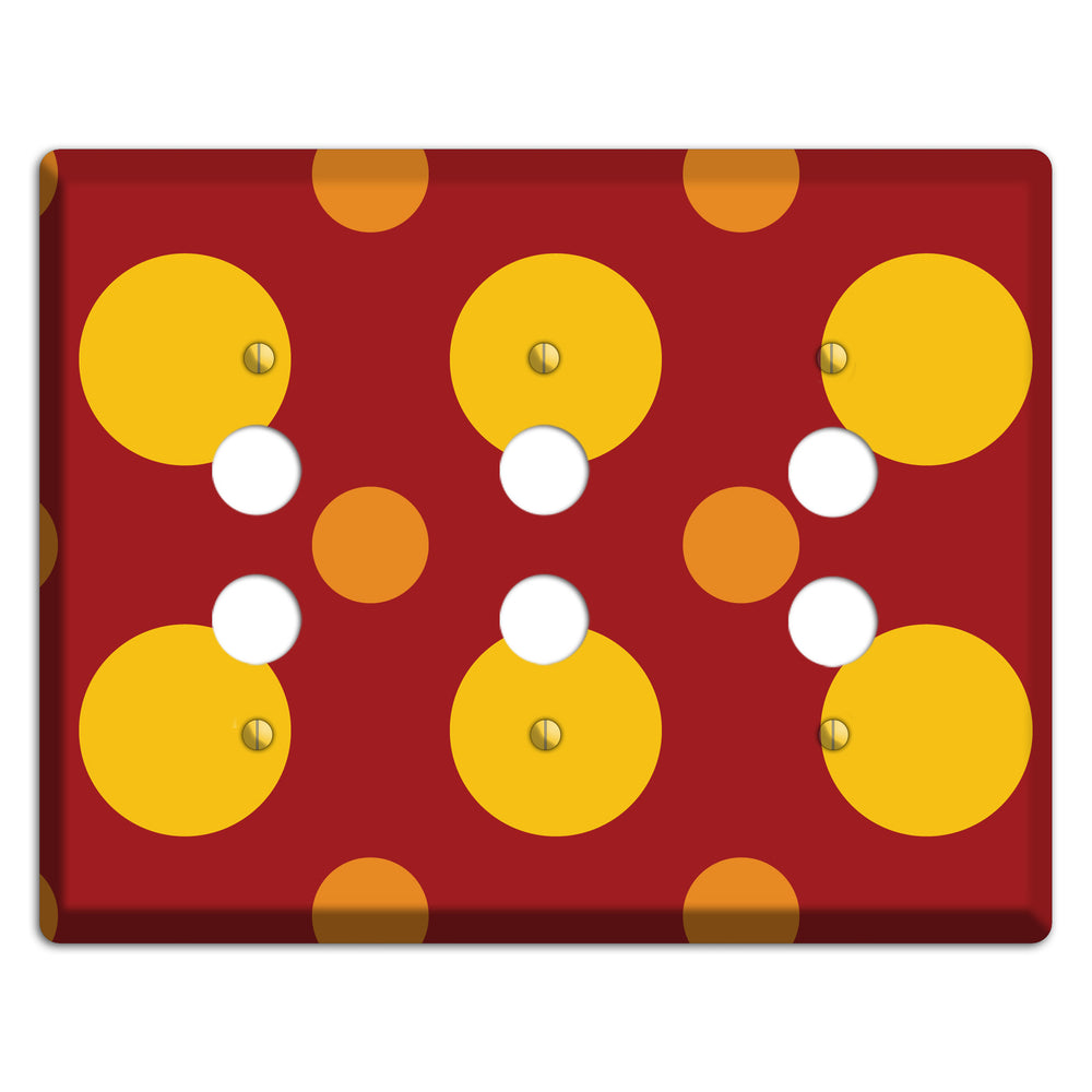 Red with Multi Orange Multi Medium Polka Dots 3 Pushbutton Wallplate