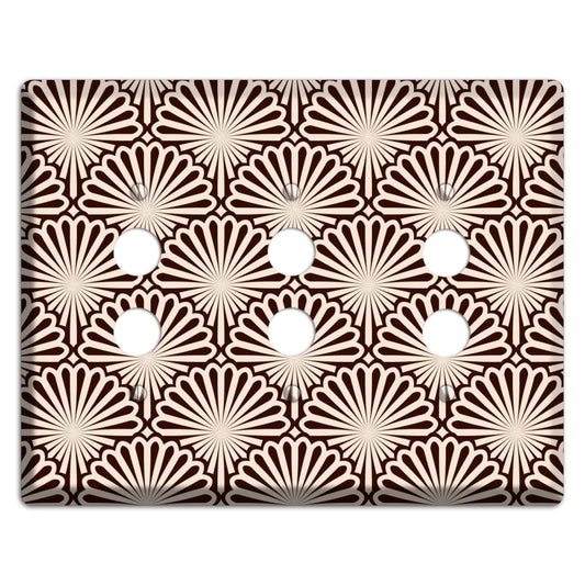 Black and White Deco Scallop Fans 3 Pushbutton Wallplate