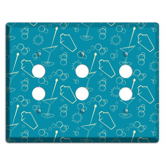Teal Cocktail Hour 3 Pushbutton Wallplate
