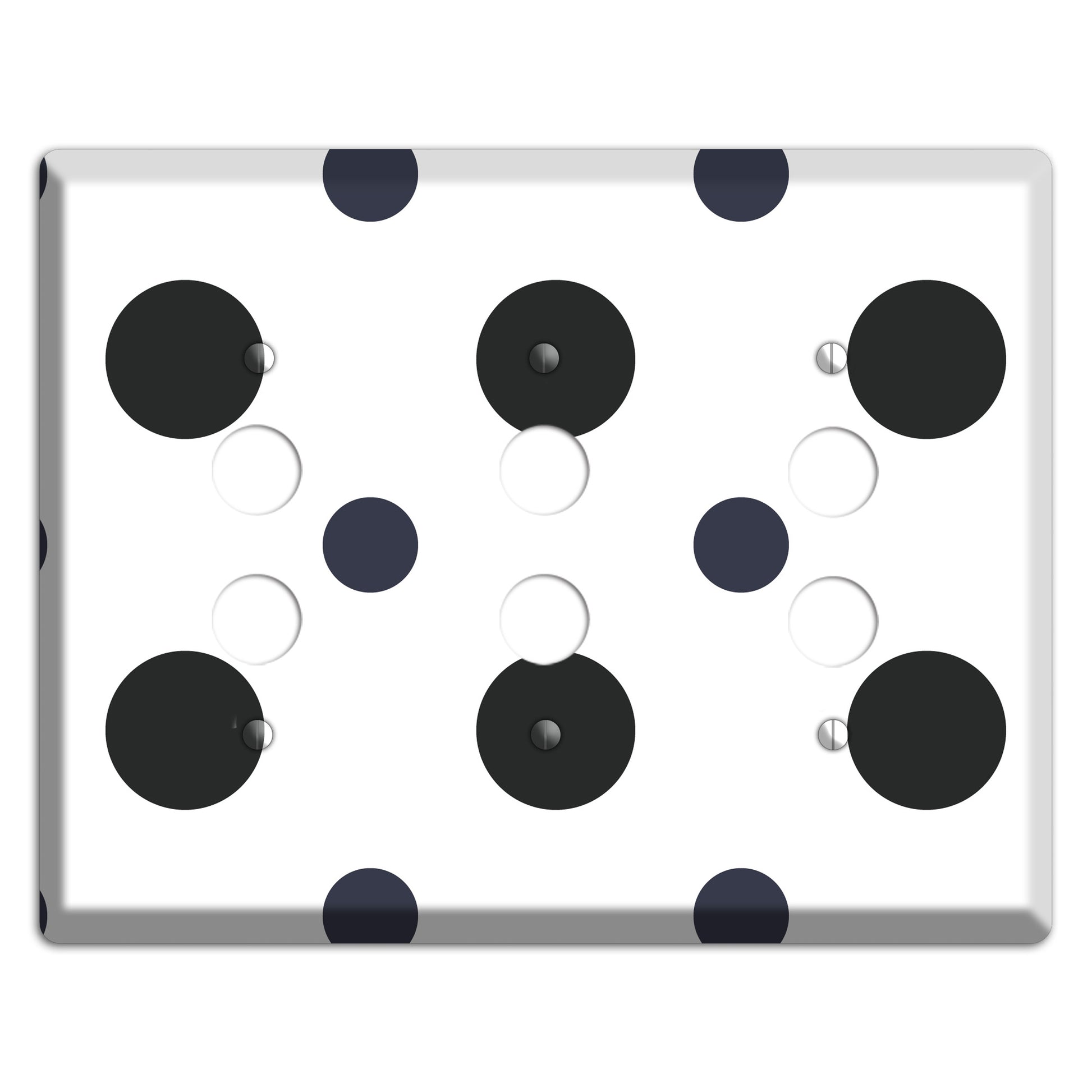 Black Multi Medium Polka Dots 3 Pushbutton Wallplate