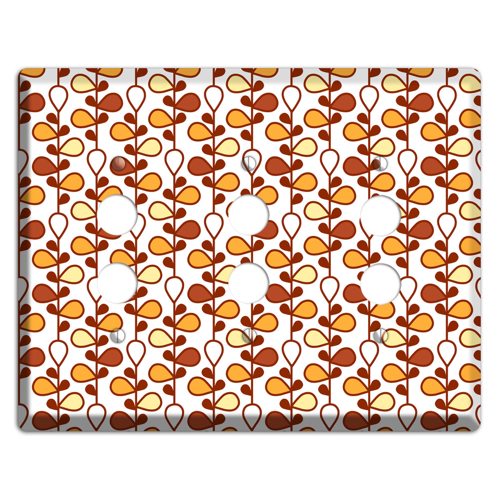 White with Red and Orange Drop and Vine 3 Pushbutton Wallplate