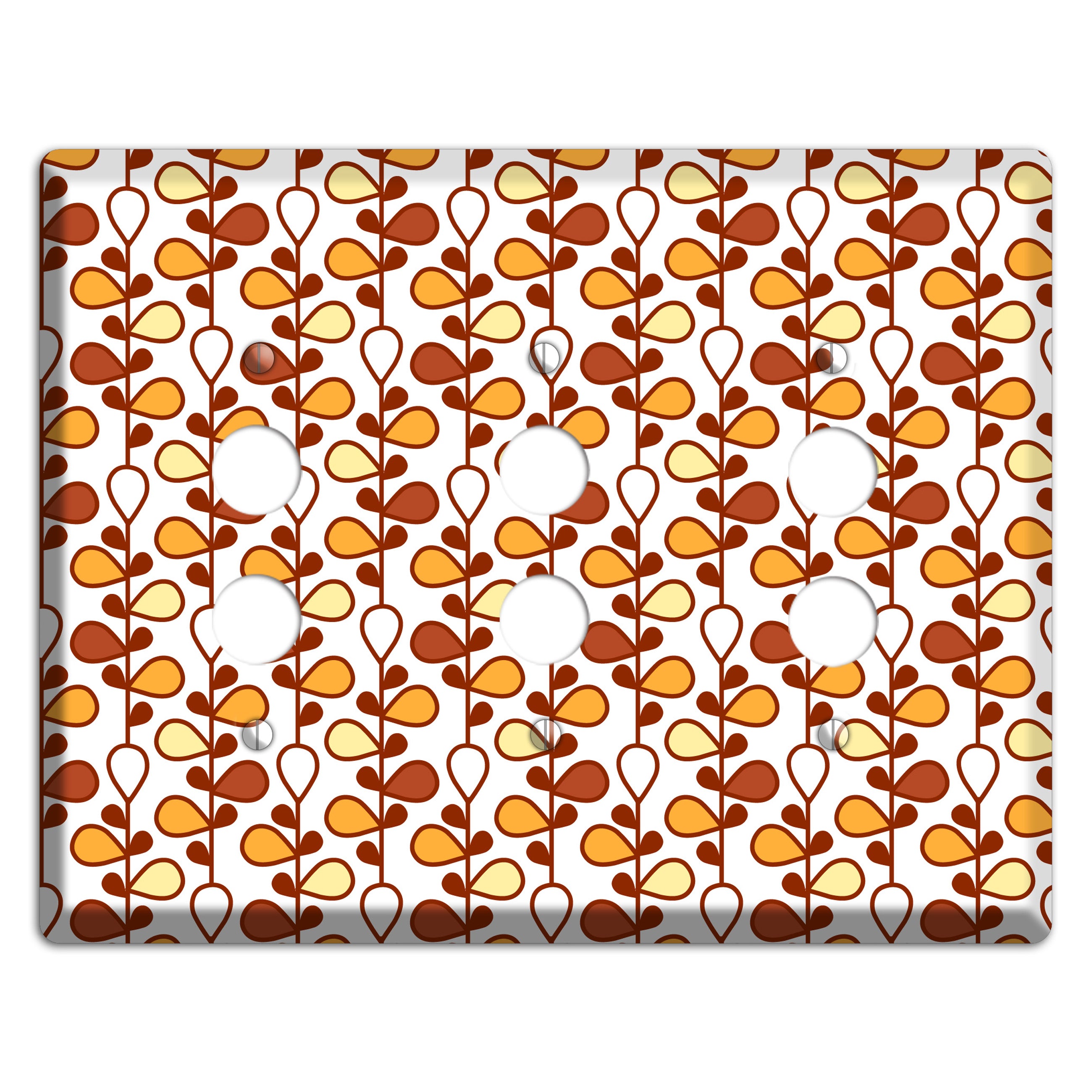 White with Red and Orange Drop and Vine 3 Pushbutton Wallplate