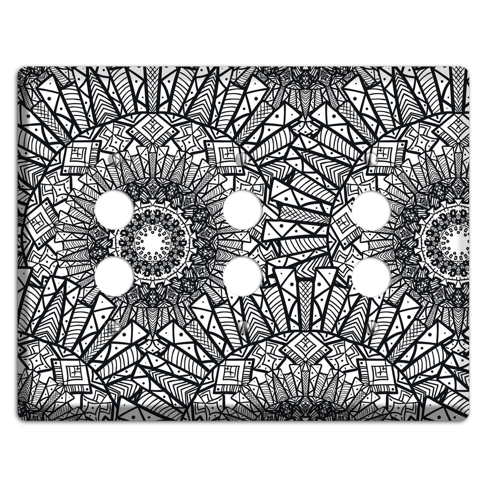 Mandala Black and White Style X Cover Plates 3 Pushbutton Wallplate
