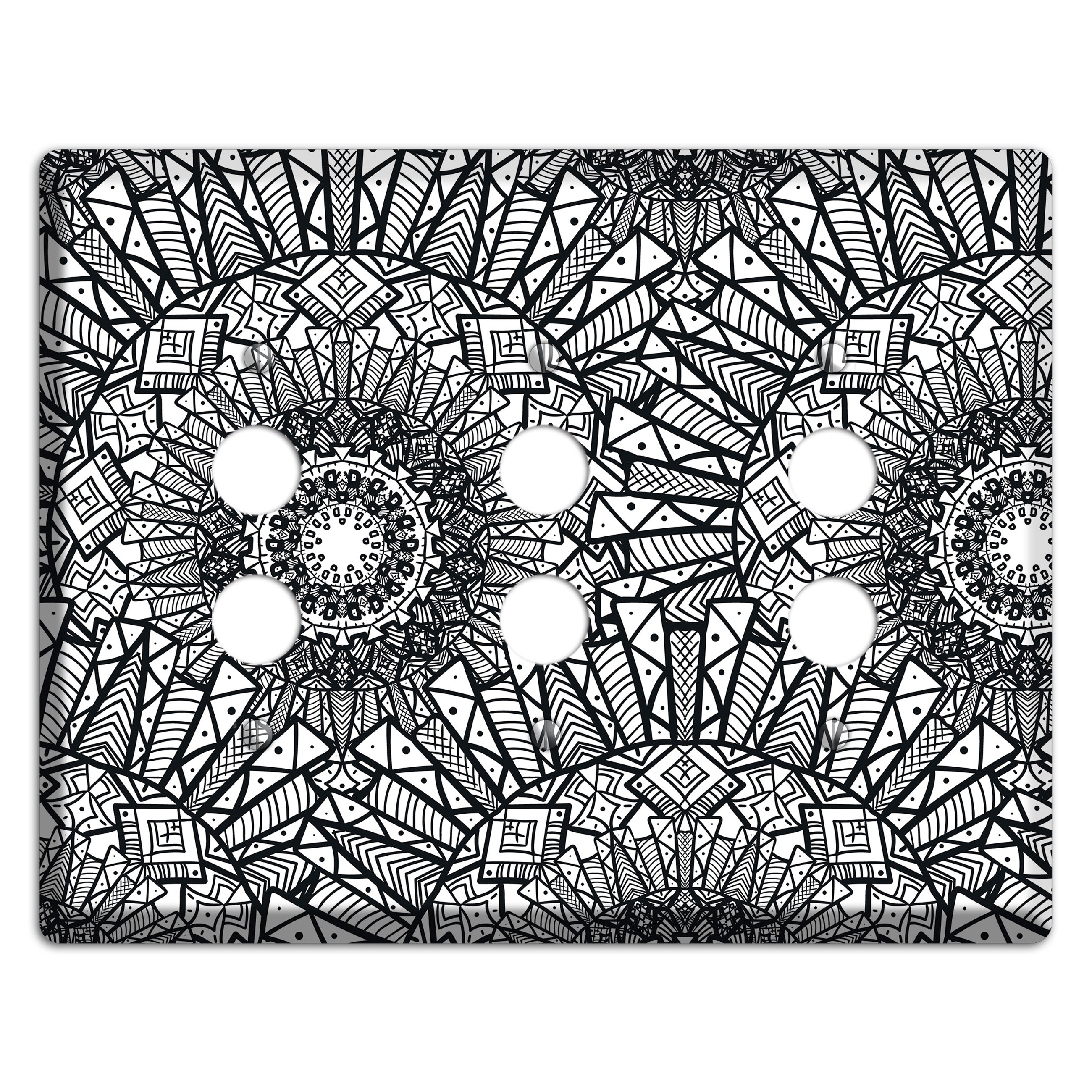 Mandala Black and White Style X Cover Plates 3 Pushbutton Wallplate