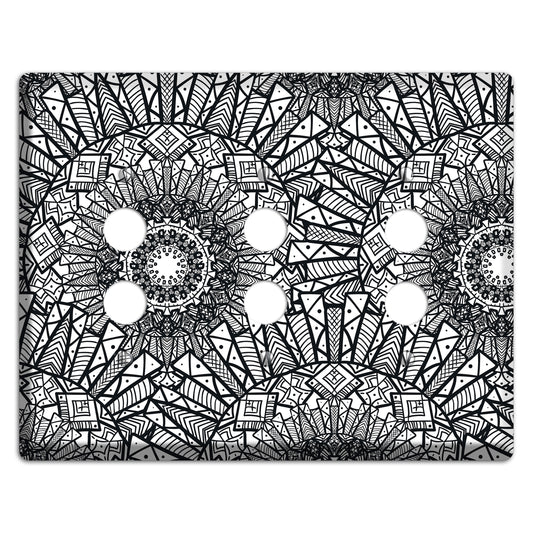 Mandala Black and White Style X Cover Plates 3 Pushbutton Wallplate