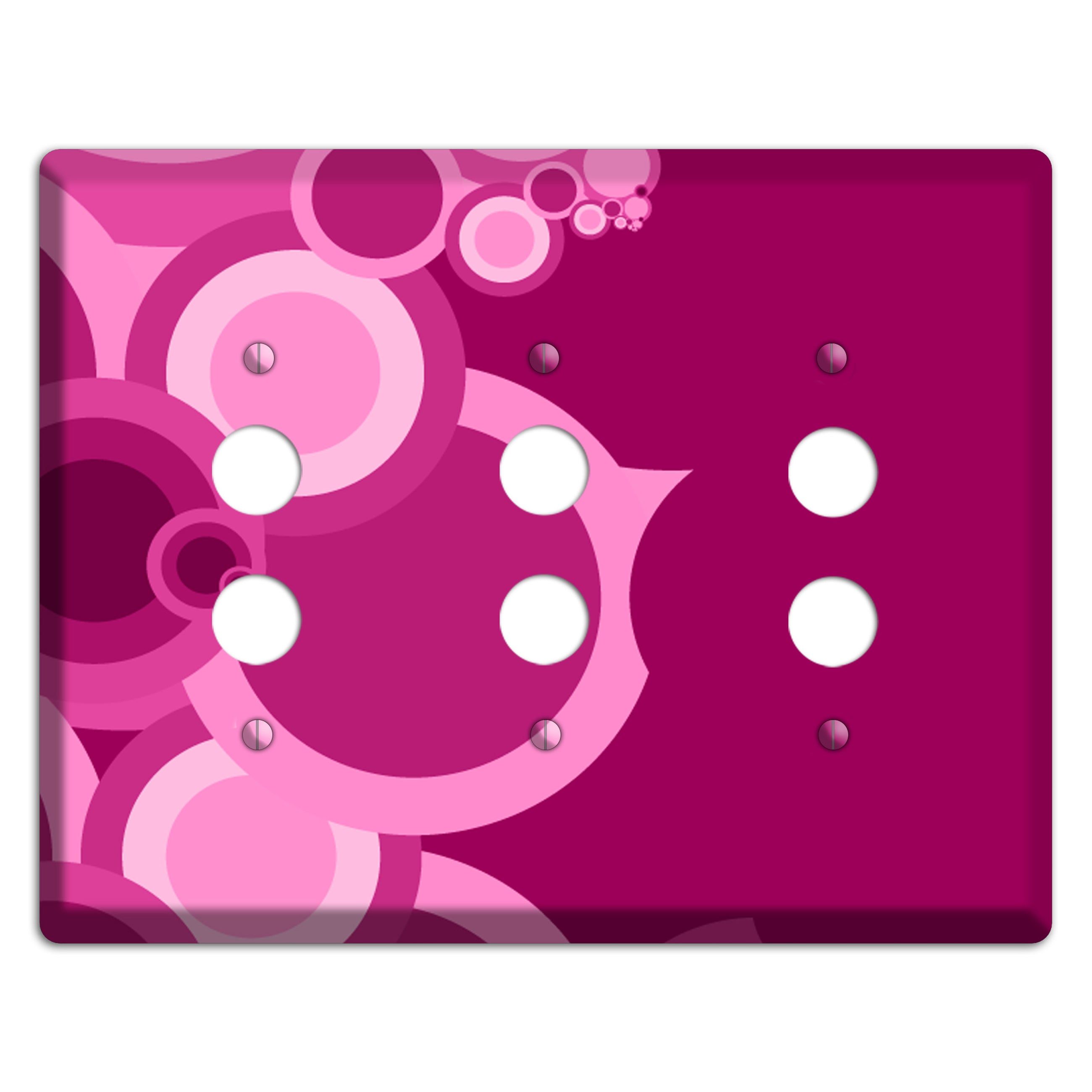 Pink and Fuschia Circles 3 Pushbutton Wallplate