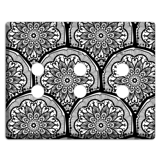 Mandala Black and White Style A Cover Plates 3 Pushbutton Wallplate