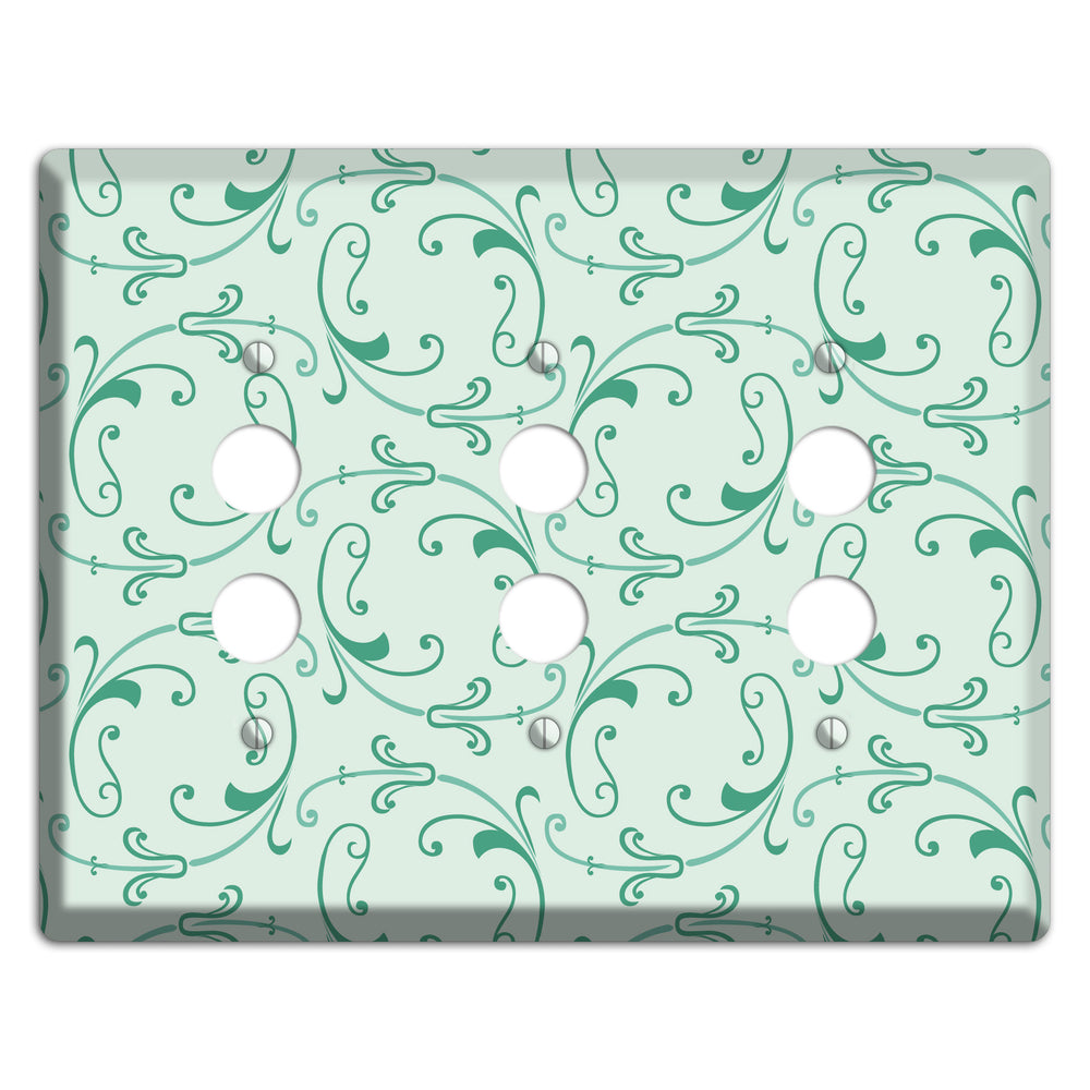 Aqua Victorian Sprig 3 Pushbutton Wallplate