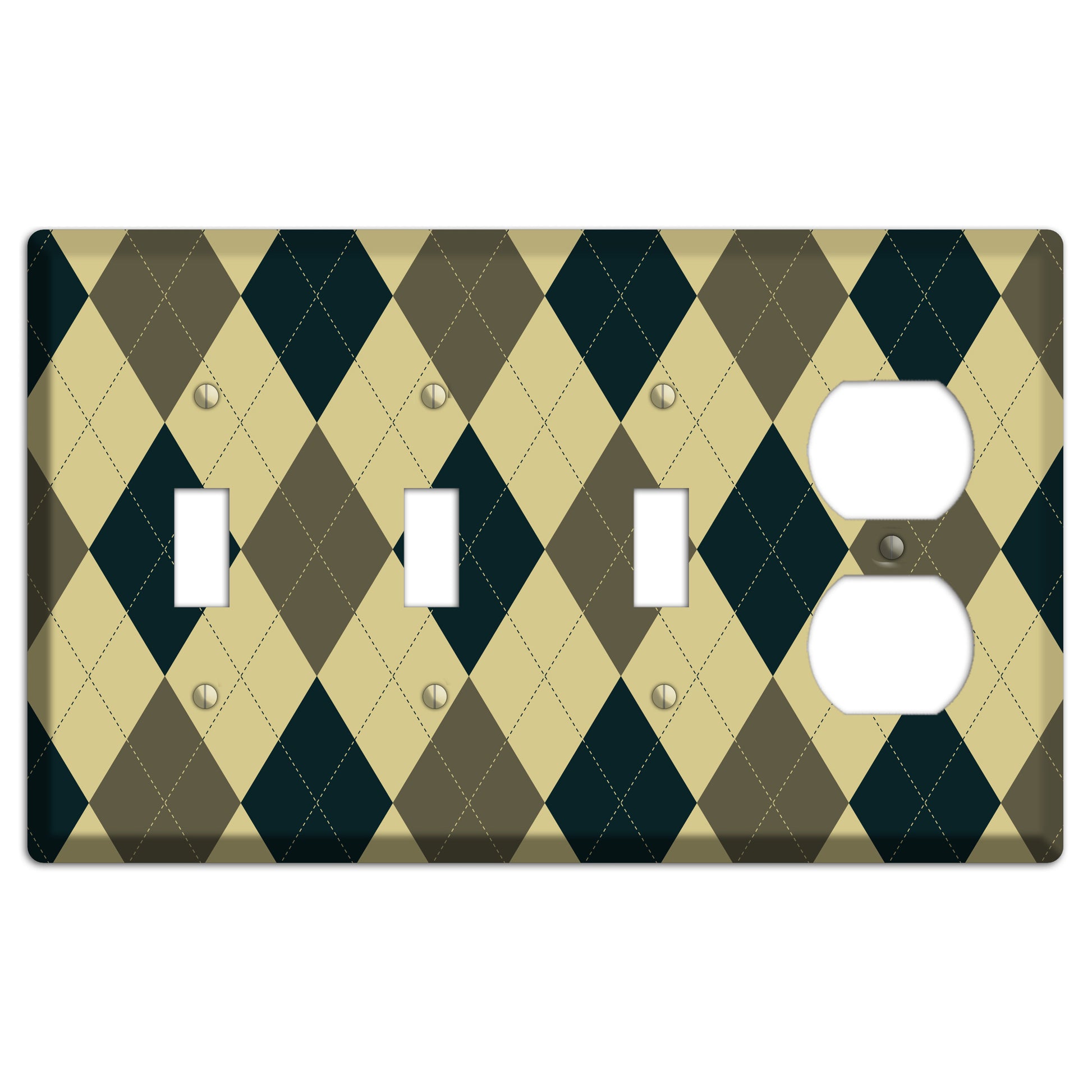 Multi Brown and Tan Argyle 3 Toggle / Duplex Wallplate