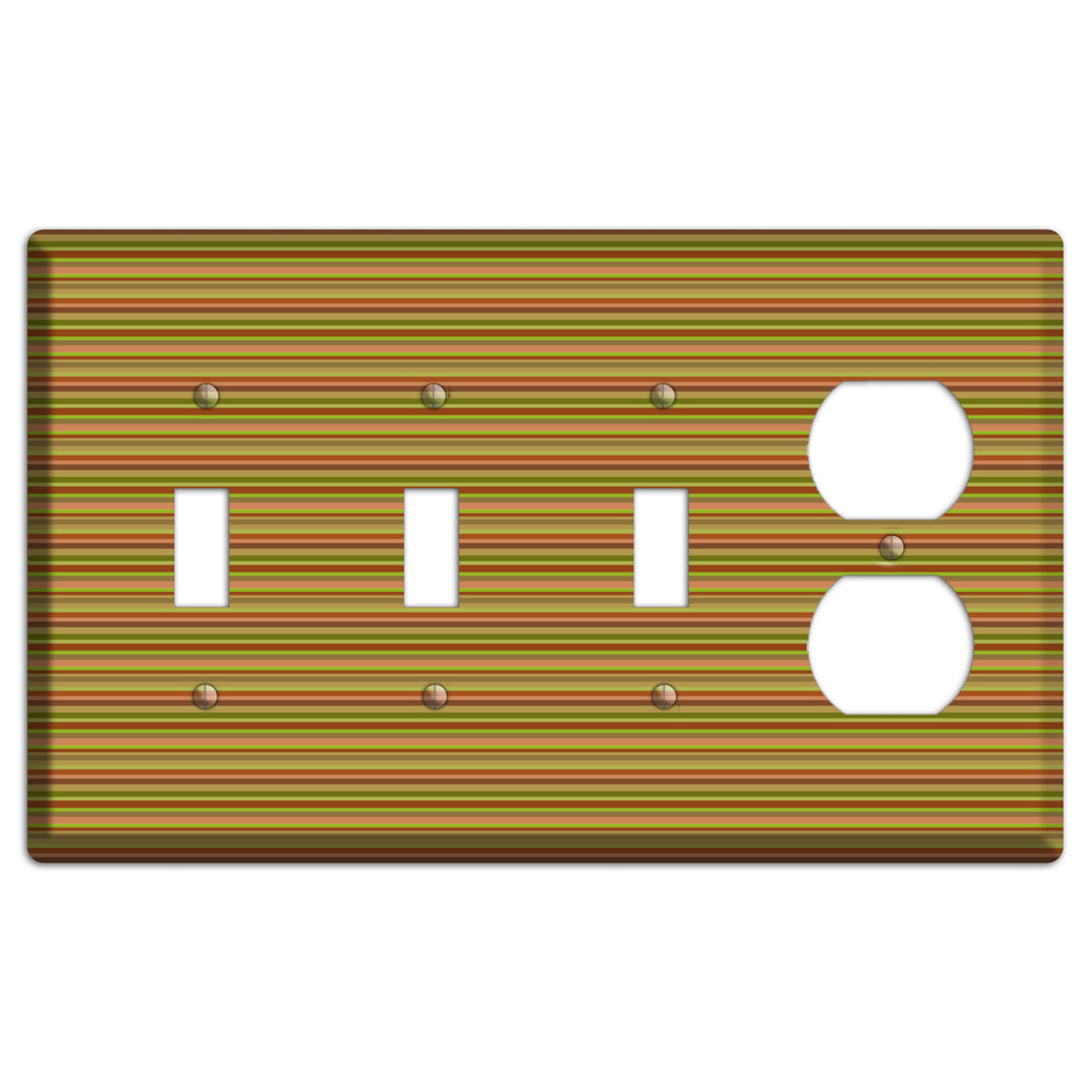 Multi Olive Burgundy Horizontal Stripes 3 Toggle / Duplex Wallplate