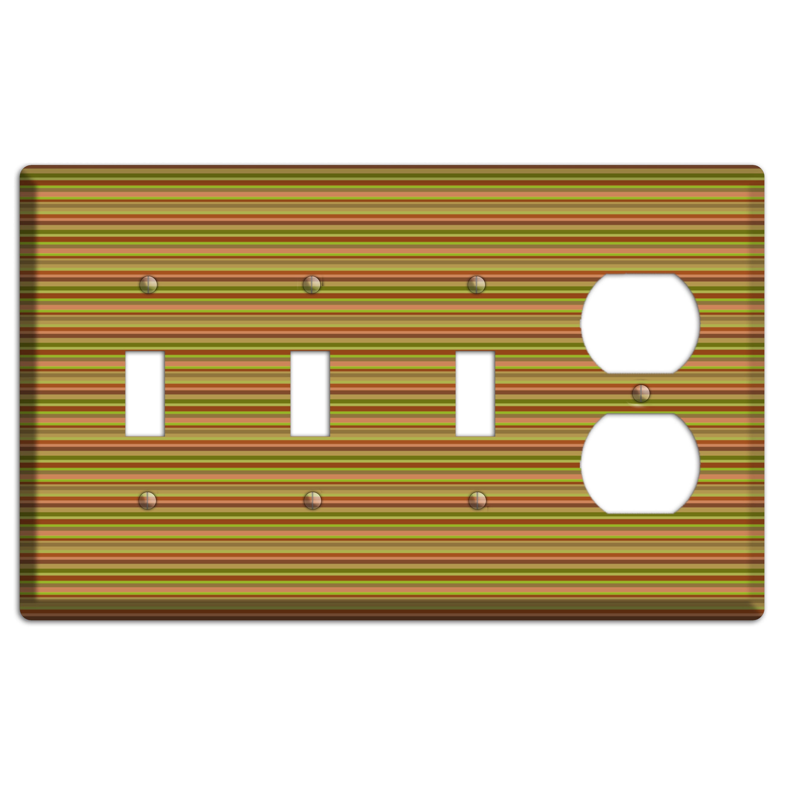Multi Olive Burgundy Horizontal Stripes 3 Toggle / Duplex Wallplate