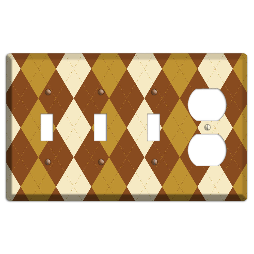 Multi Brown Argyle 3 Toggle / Duplex Wallplate