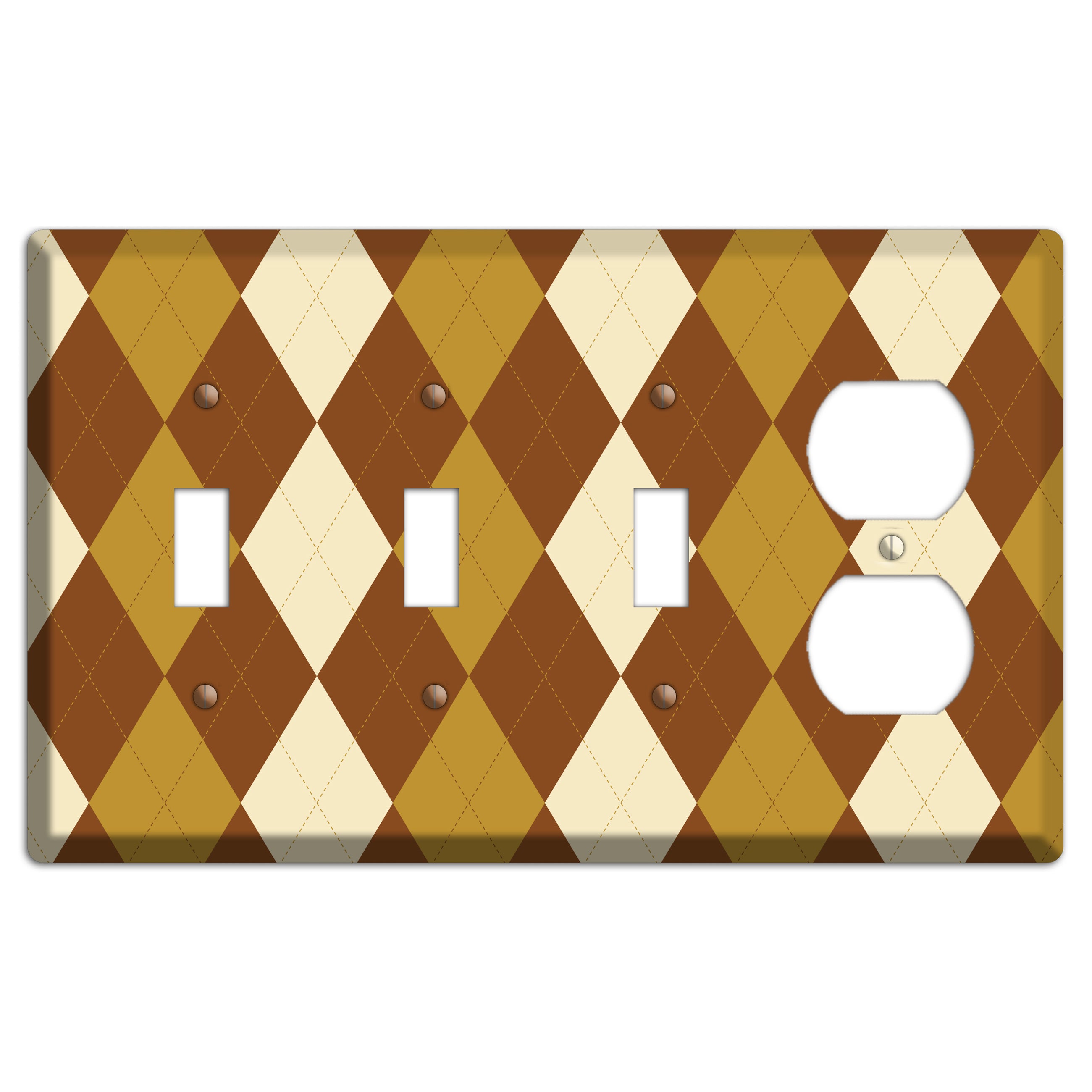 Multi Brown Argyle 3 Toggle / Duplex Wallplate