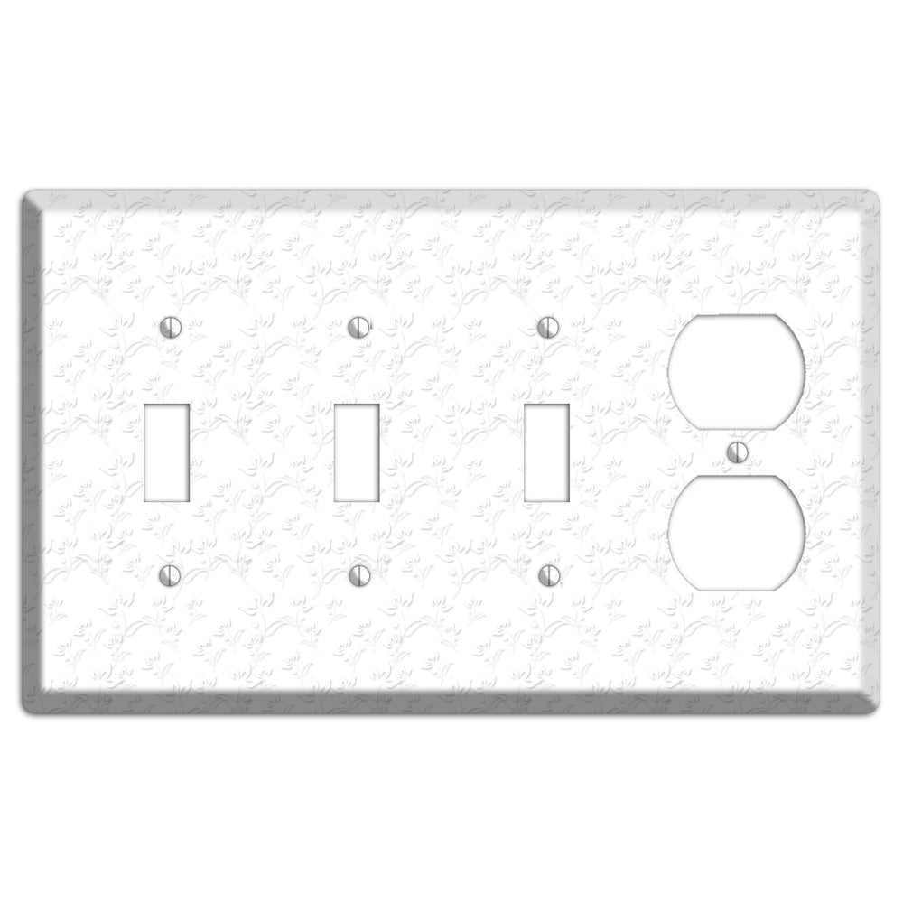 White with Grey Sprig 3 Toggle / Duplex Wallplate