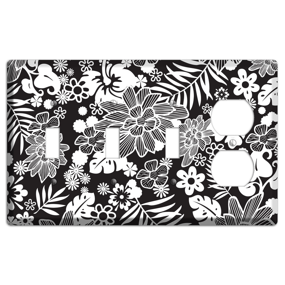 Black with White Tropical 3 Toggle / Duplex Wallplate