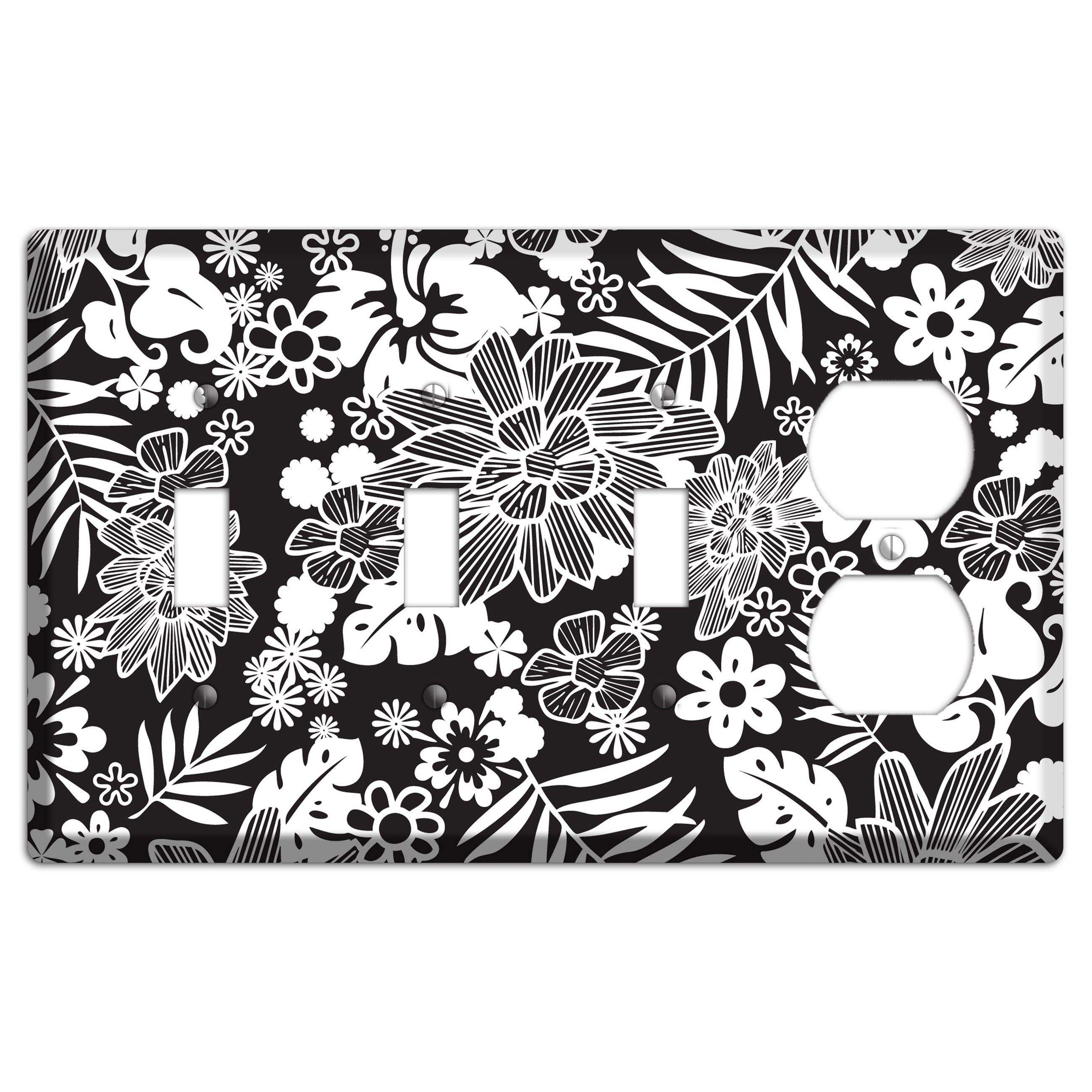Black with White Tropical 3 Toggle / Duplex Wallplate