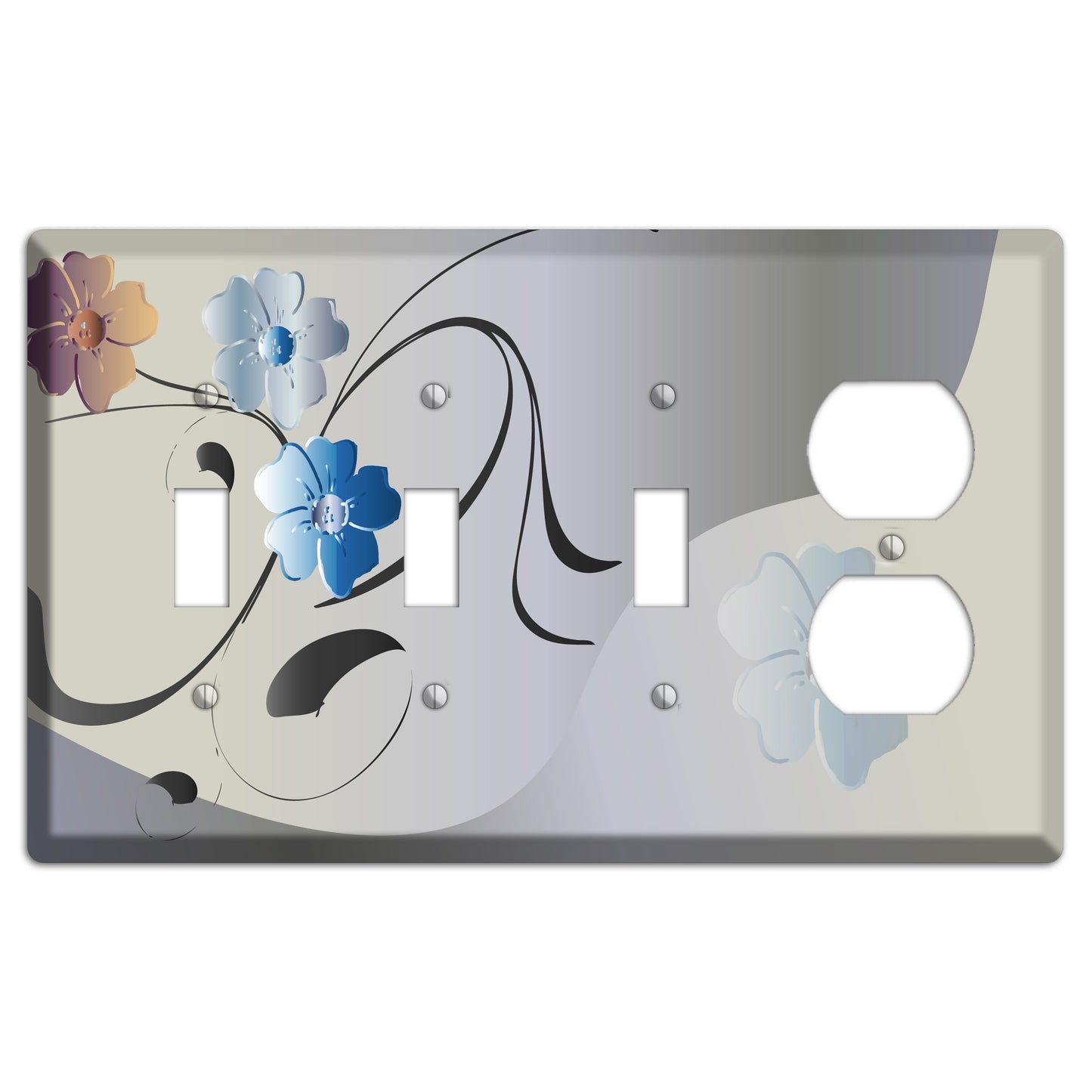 Grey and Blue Floral Sprig 3 Toggle / Duplex Wallplate