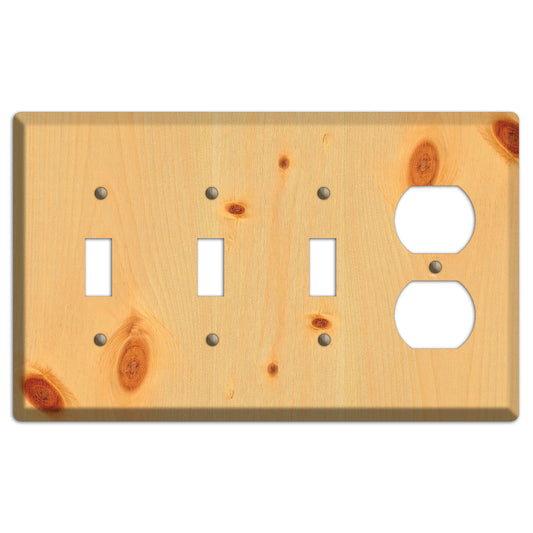 Pine Wood 3 Toggle / Duplex Outlet Cover Plate