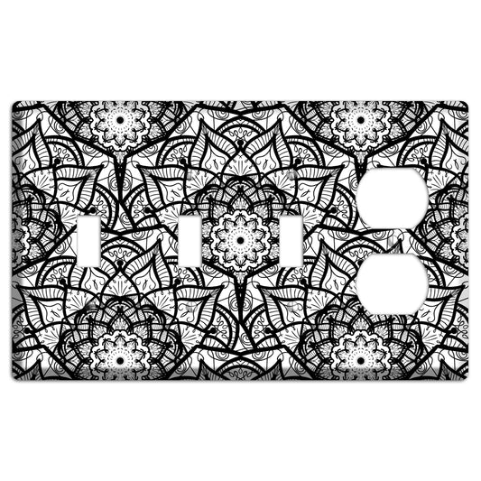 Mandala Black and White Style U Cover Plates 3 Toggle / Duplex Wallplate