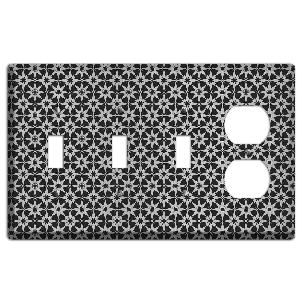 Black with Stainless Steel Foulard 3 Toggle / Duplex Wallplate