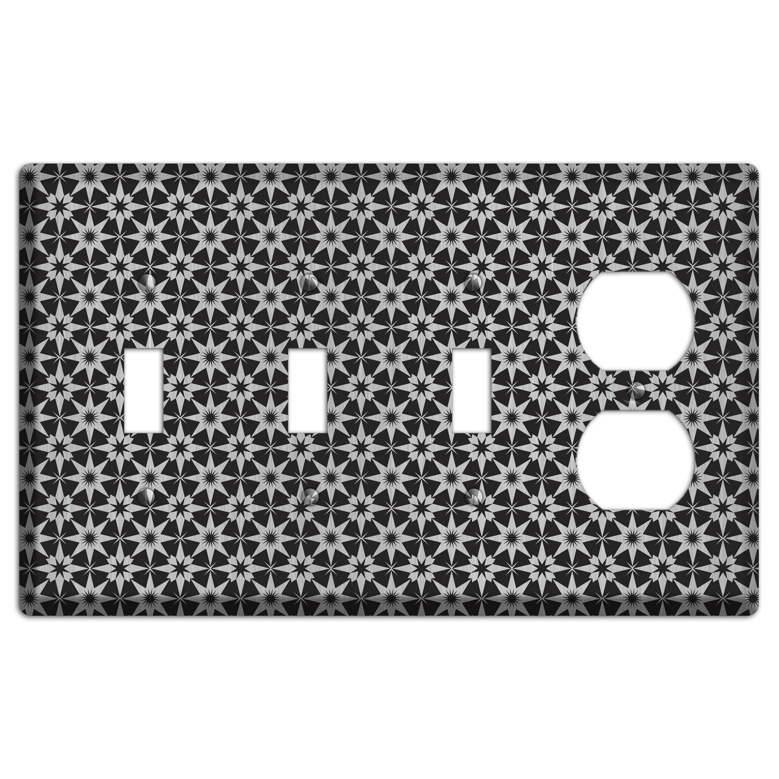 Black with Stainless Foulard 3 Toggle / Duplex Wallplate
