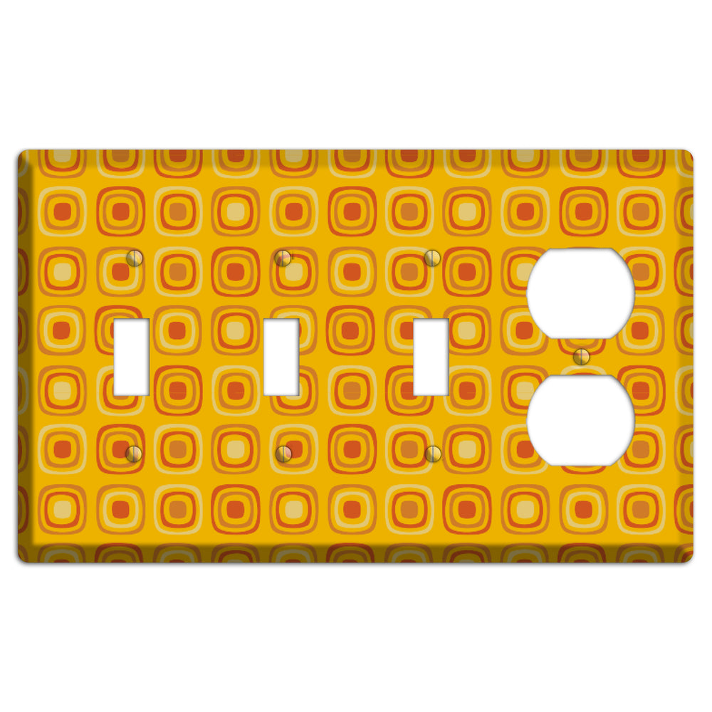 Multi Orange Red Retro Squares 3 Toggle / Duplex Wallplate