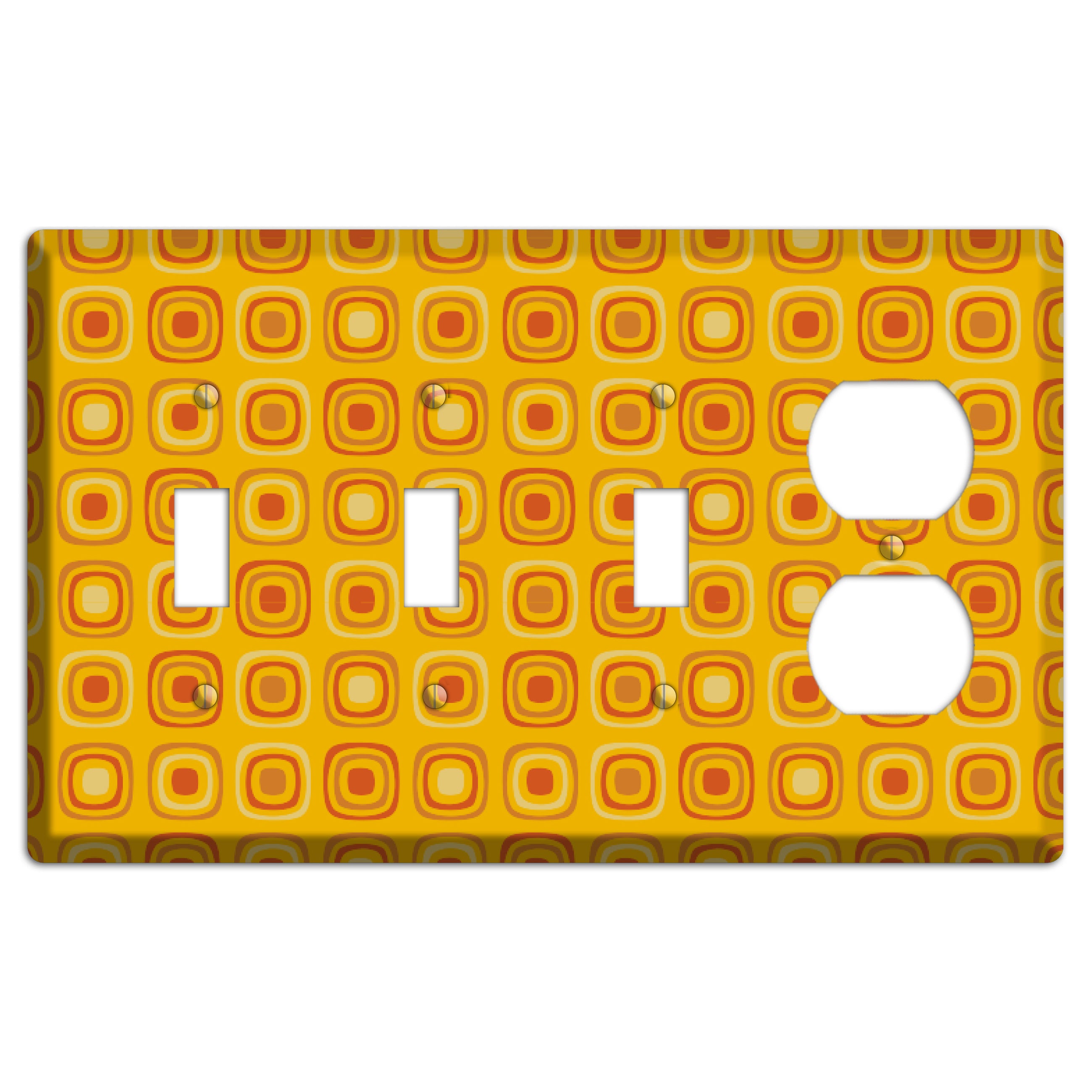 Multi Orange Red Retro Squares 3 Toggle / Duplex Wallplate