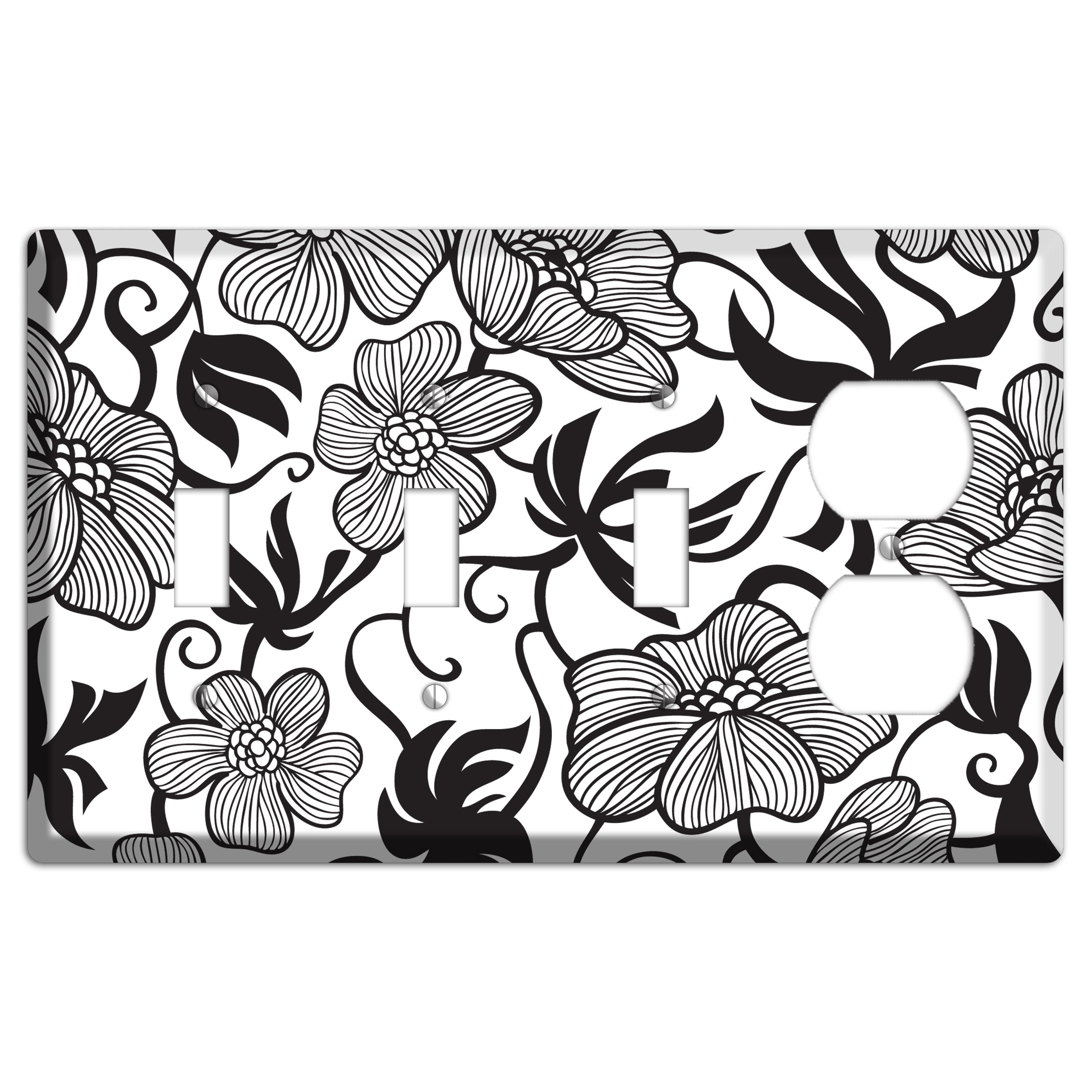 White with Black Tropical 3 Toggle / Duplex Wallplate