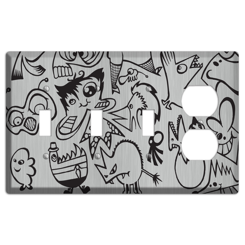 Whimsical Faces 3 Stainless Steel 3 Toggle / Duplex Wallplate