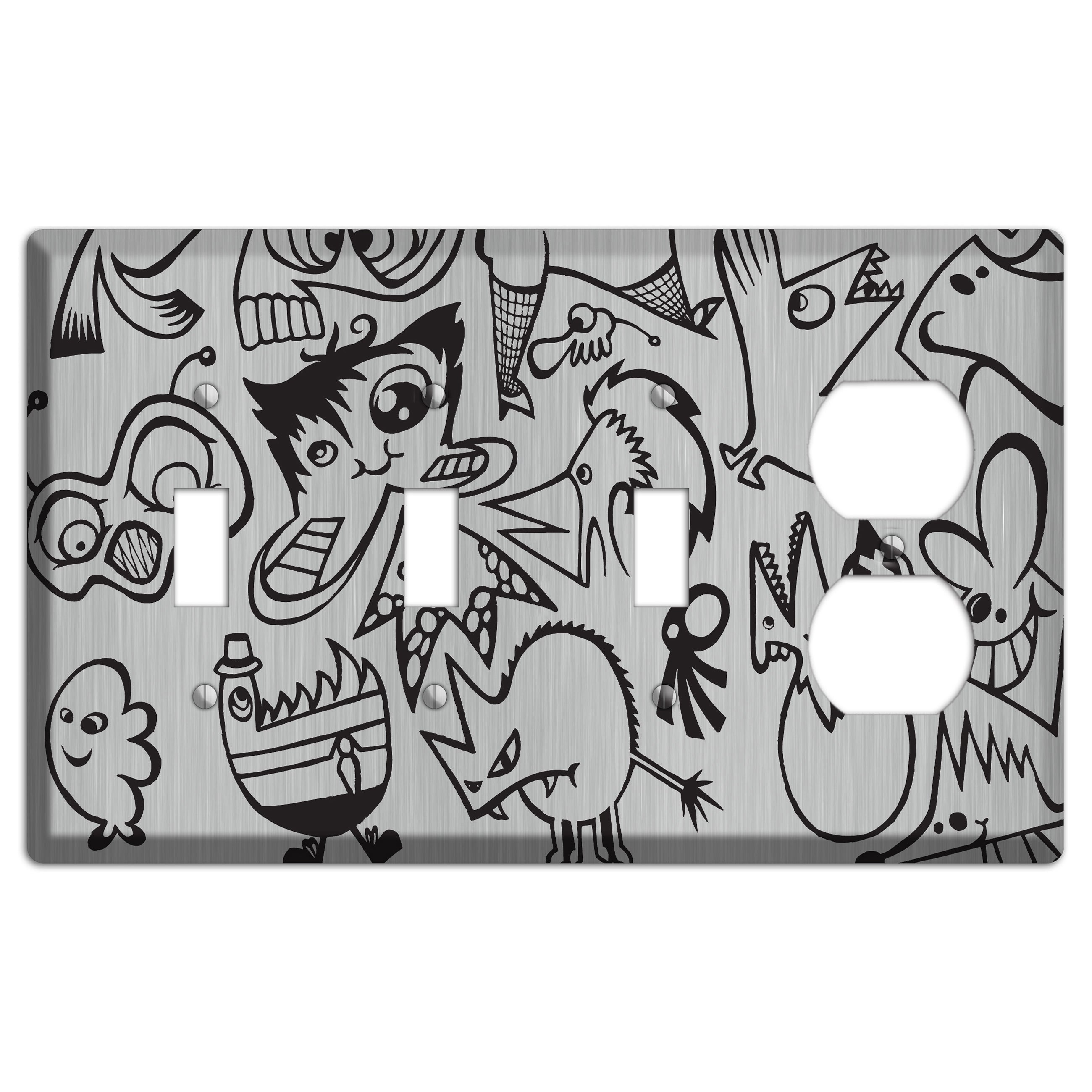 Whimsical Faces 3  Stainless 3 Toggle / Duplex Wallplate