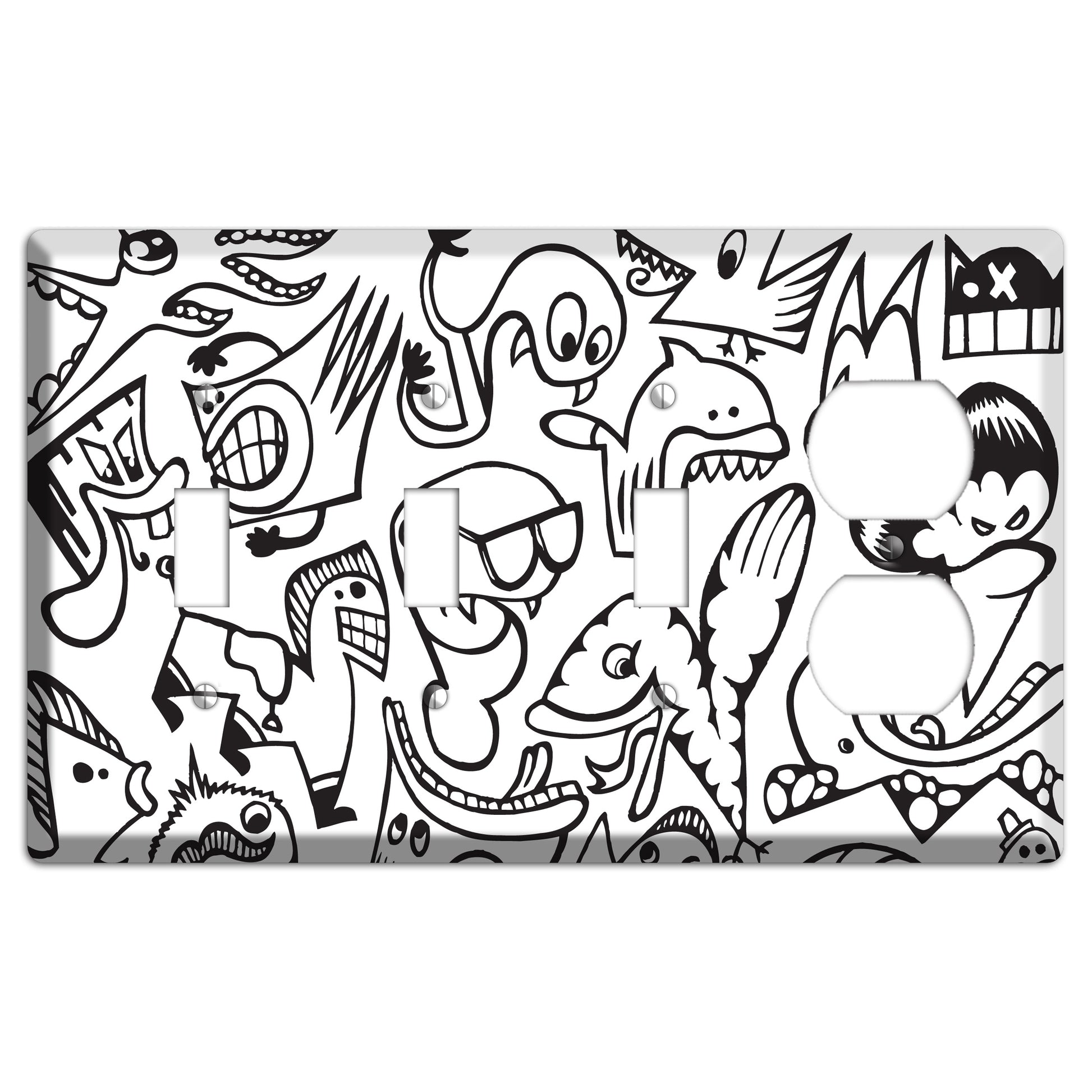 Black and White Whimsical Faces 1 3 Toggle / Duplex Wallplate