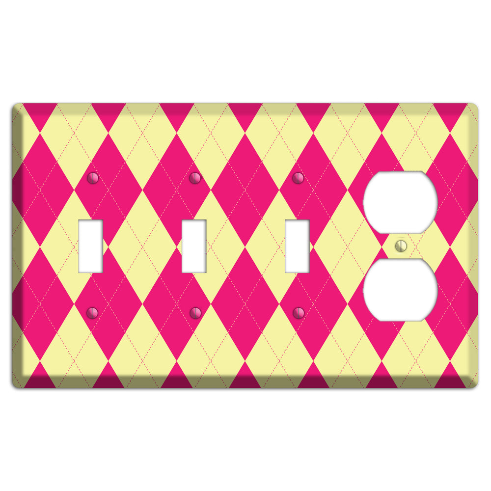 Pink and Yellow Argyle 3 Toggle / Duplex Wallplate