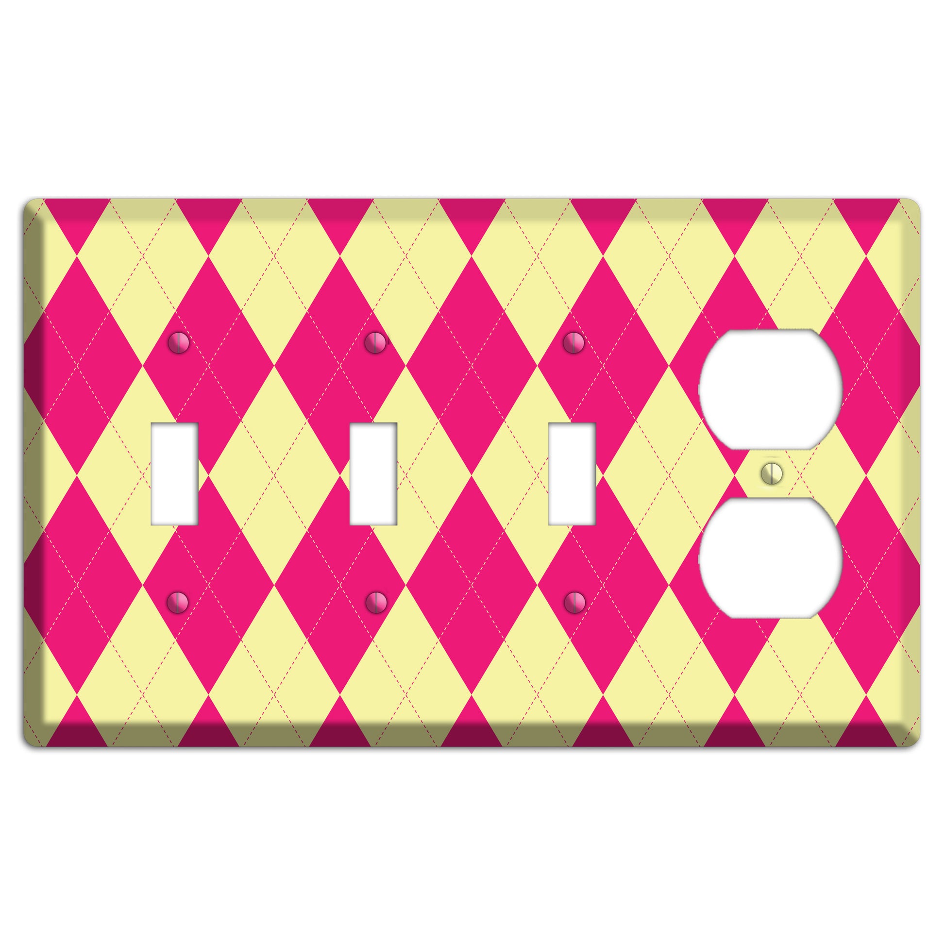 Pink and Yellow Argyle 3 Toggle / Duplex Wallplate